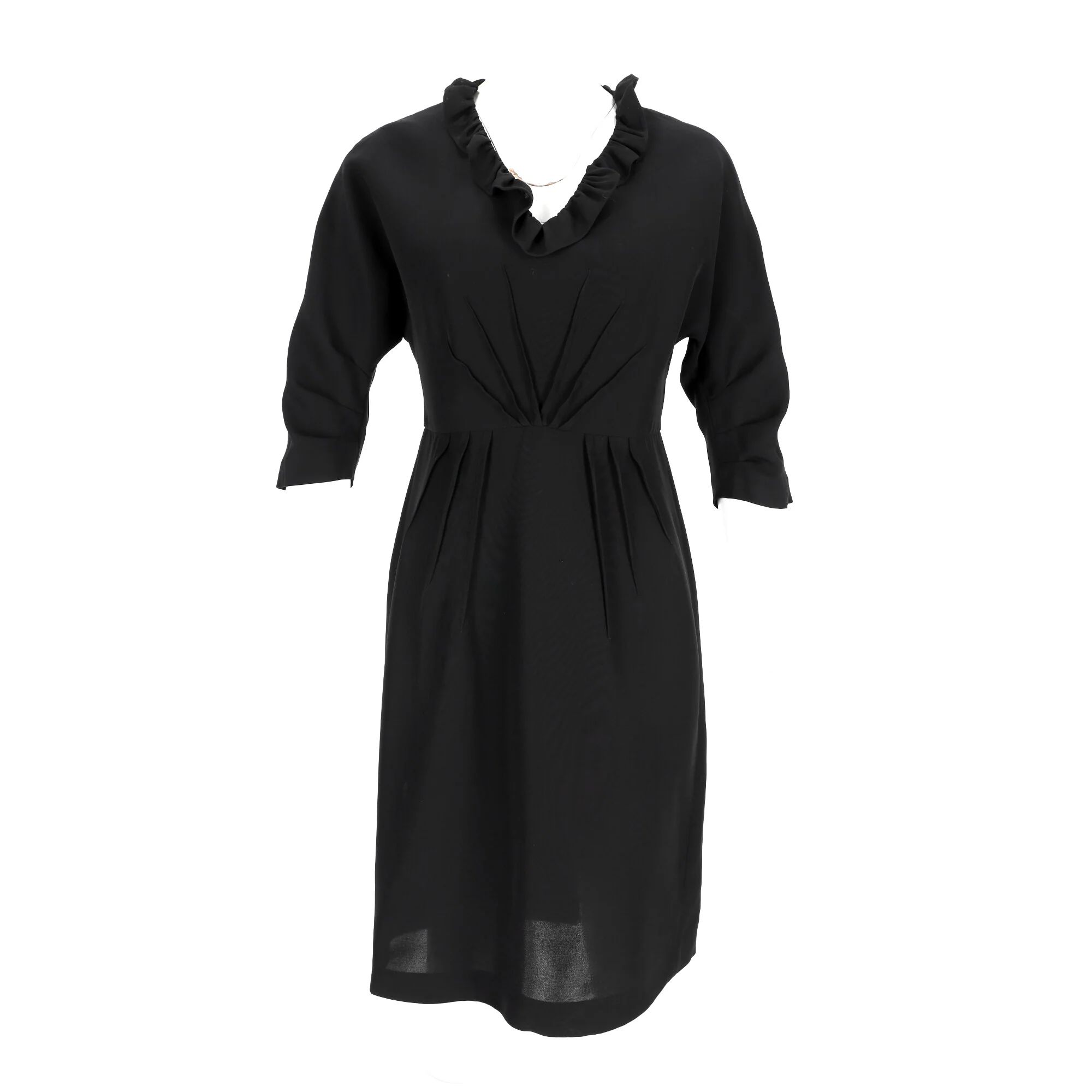 Women's Prada Ruffled Neckline Midi Dress in Black Viscose - Image 6