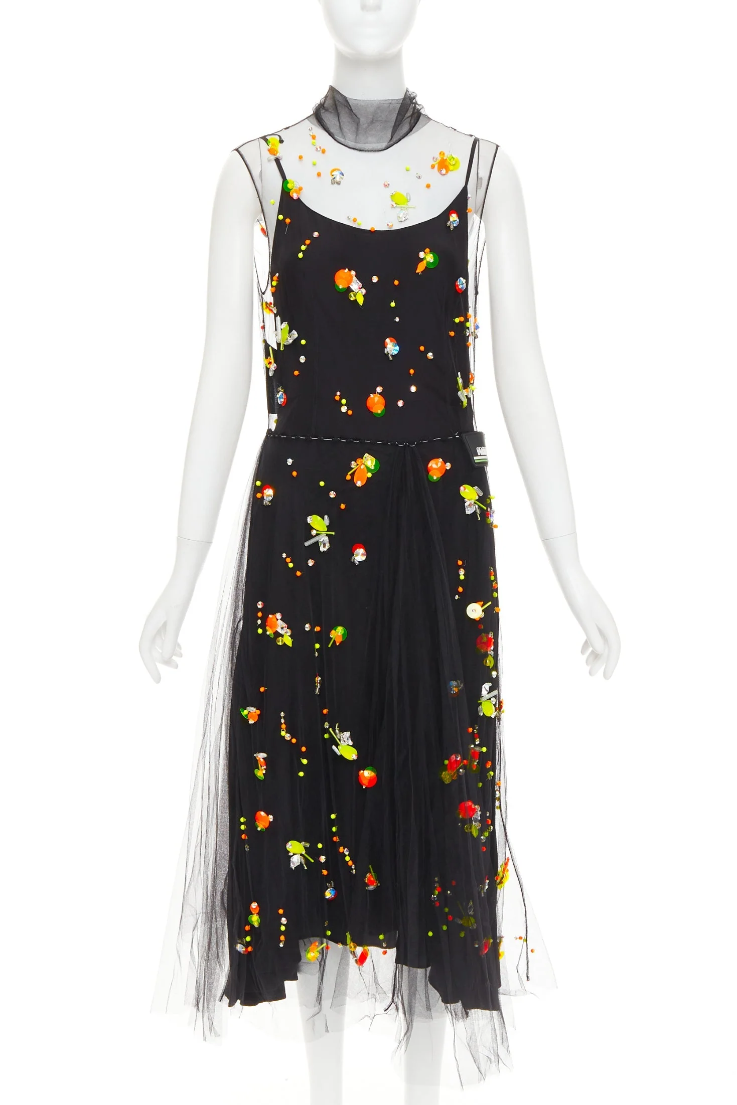 Women's Prada Runway Neon Tulle Sporty Logo Dress - Image 10