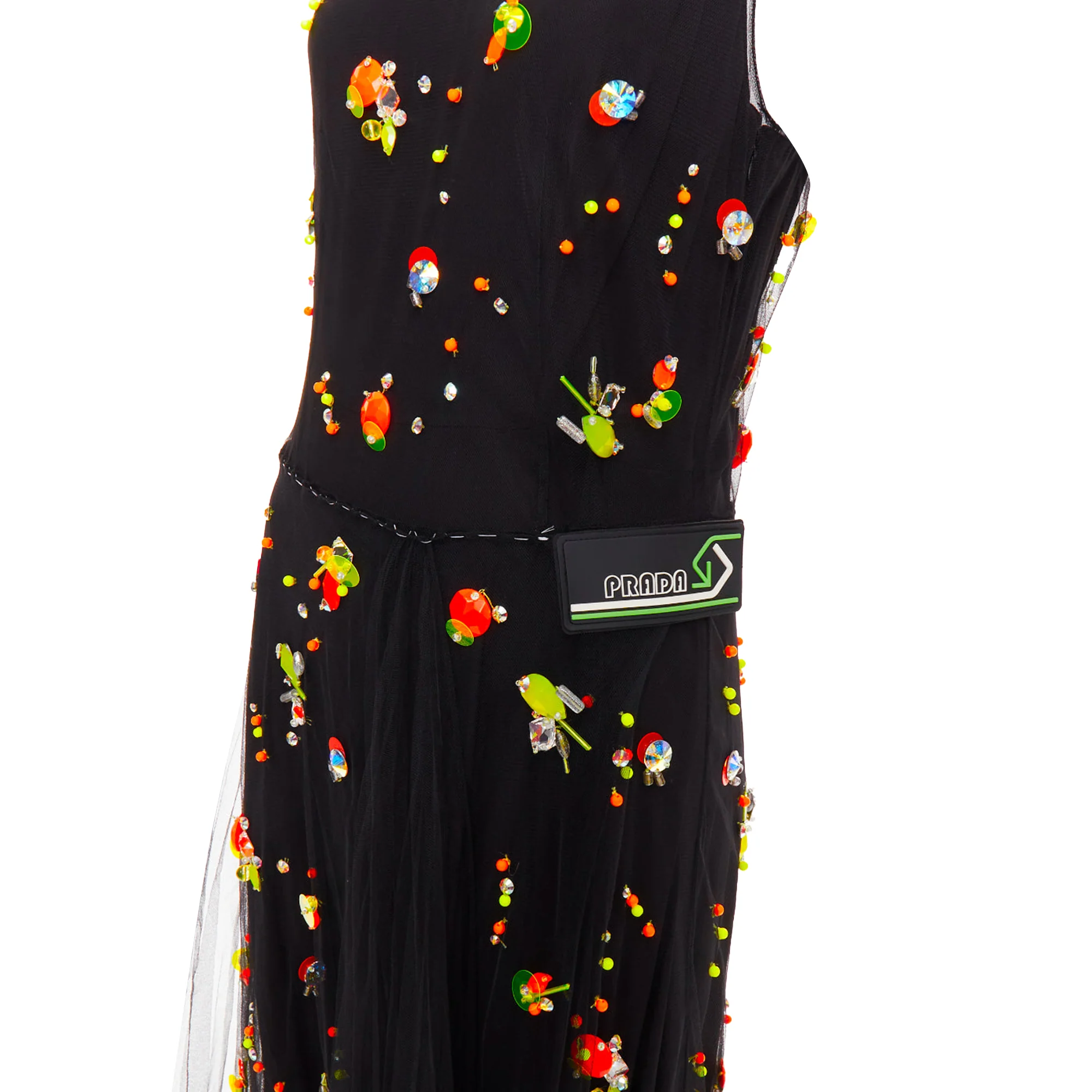 Women's Prada Runway Neon Tulle Sporty Logo Dress - Image 2