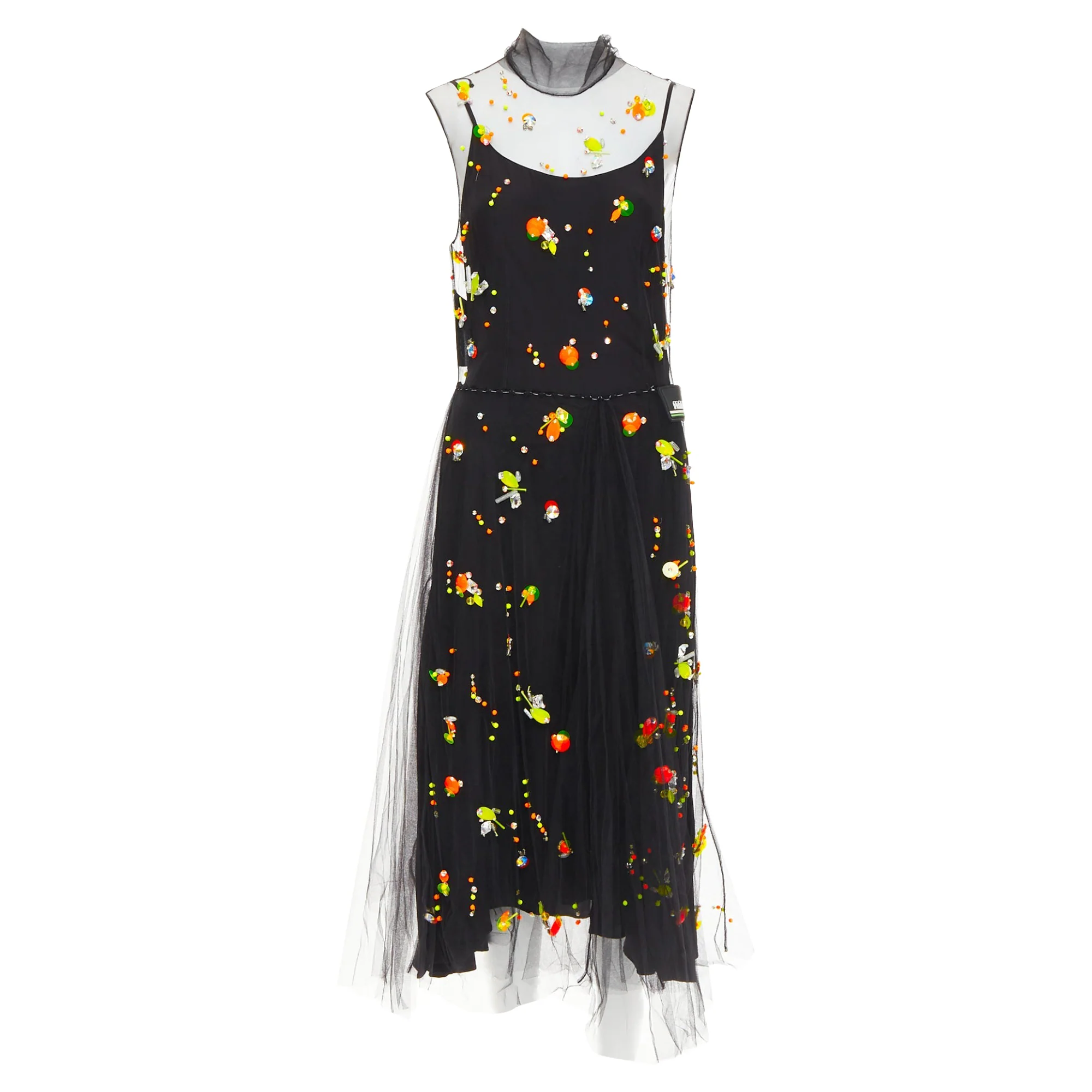 Women's Prada Runway Neon Tulle Sporty Logo Dress - Image 9