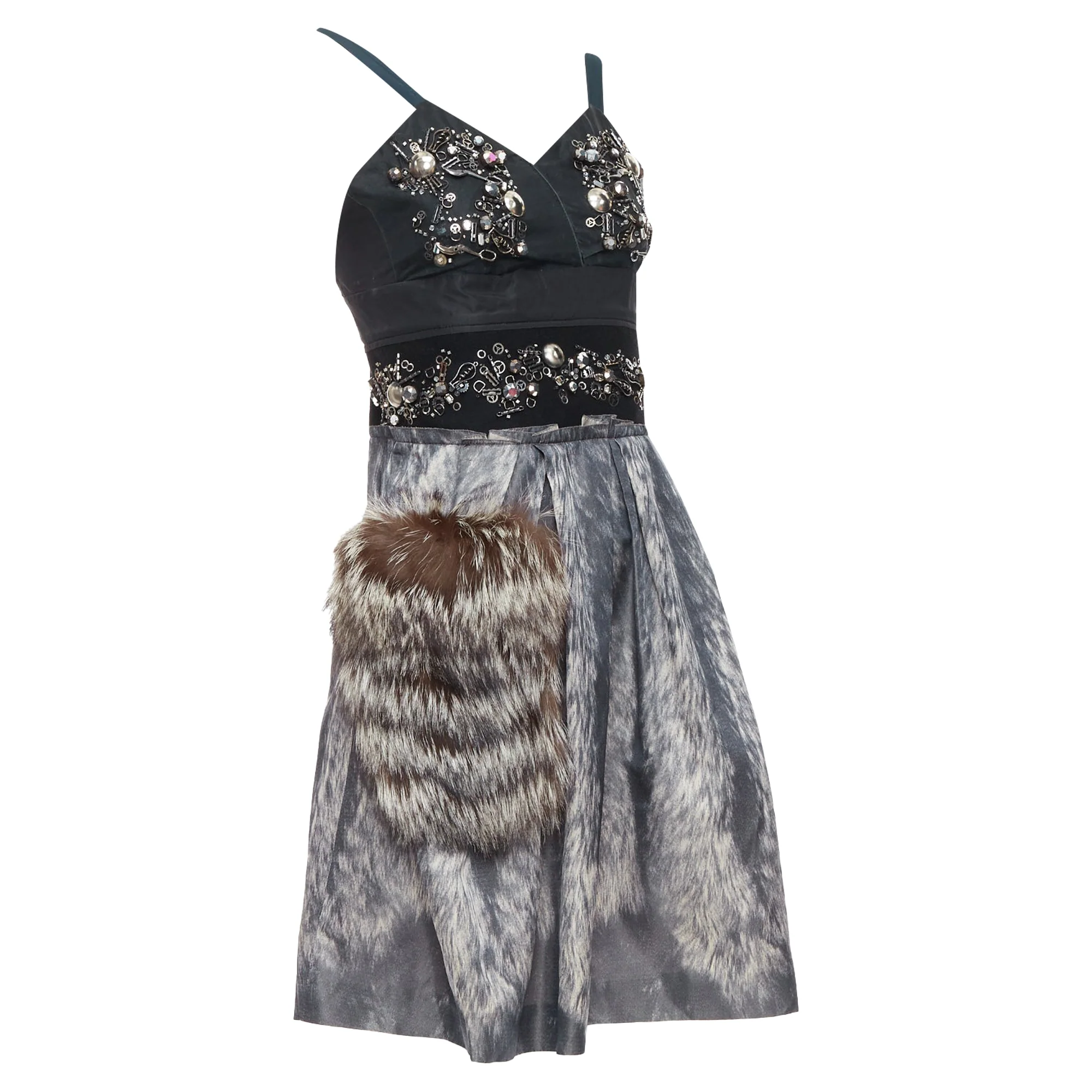 Women's Prada Runway silk fur bolts embellished dress - Image 3
