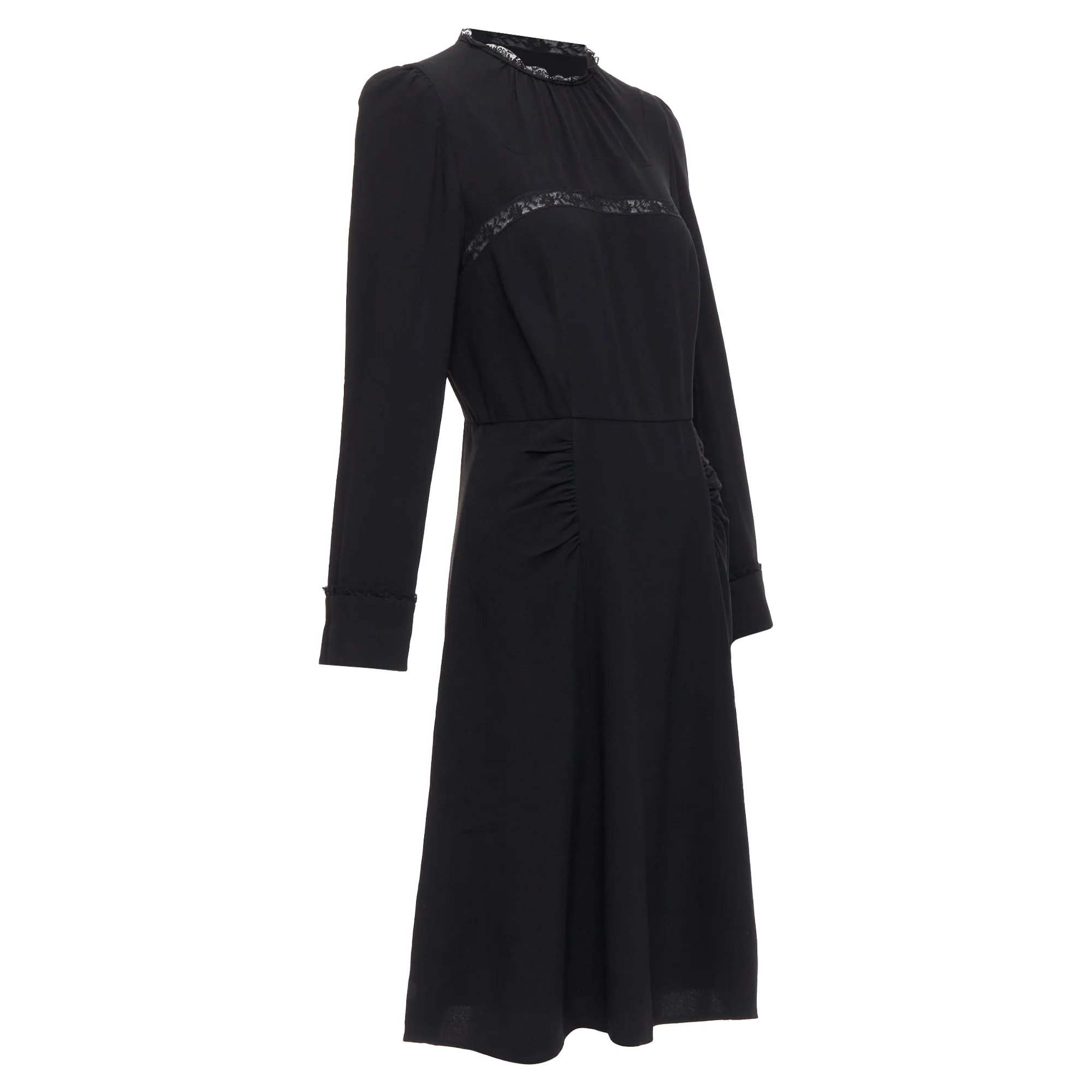 Women's Prada Sheer Lace Applique Pleated Sides Fit Flare Dress - Image 3