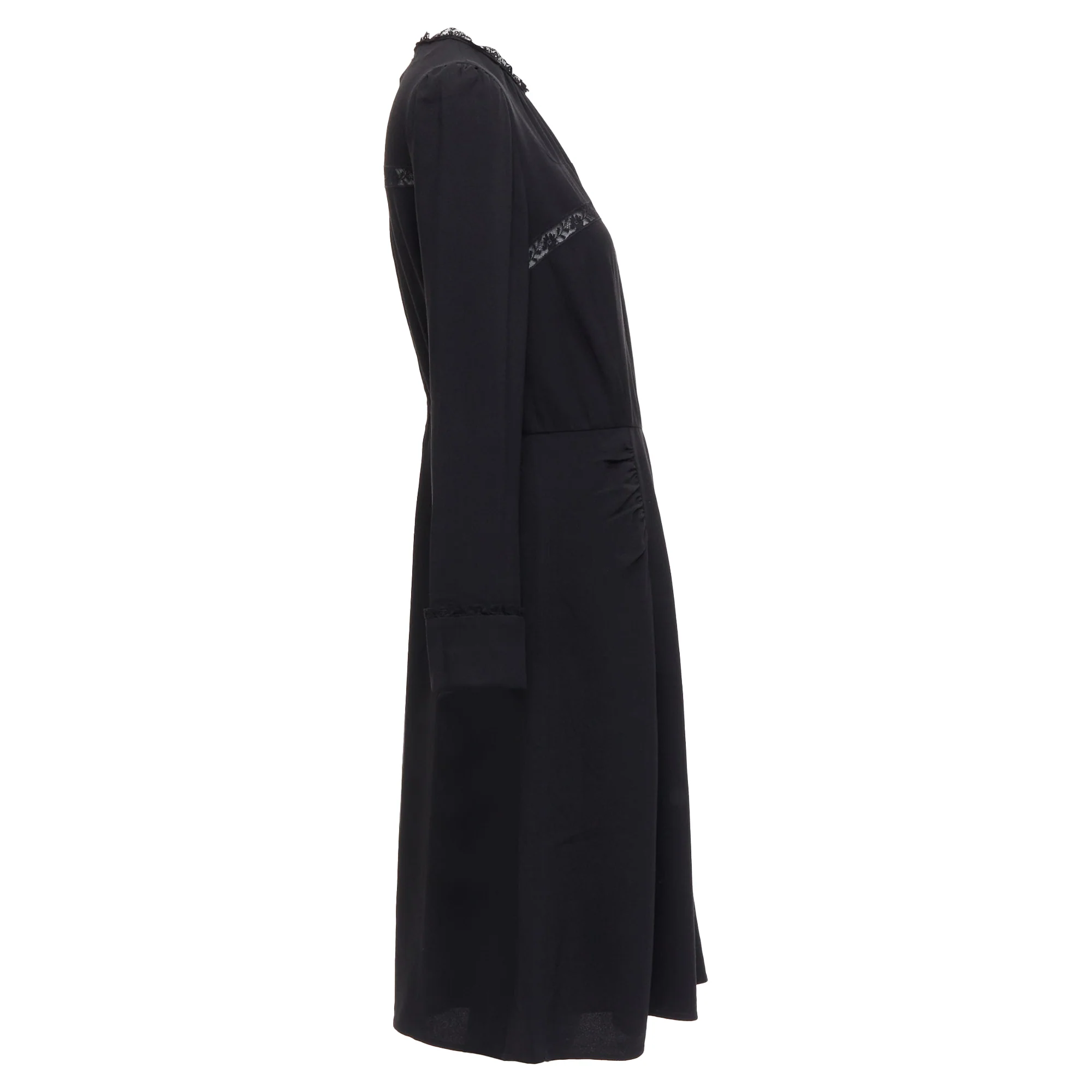 Women's Prada Sheer Lace Applique Pleated Sides Fit Flare Dress - Image 4