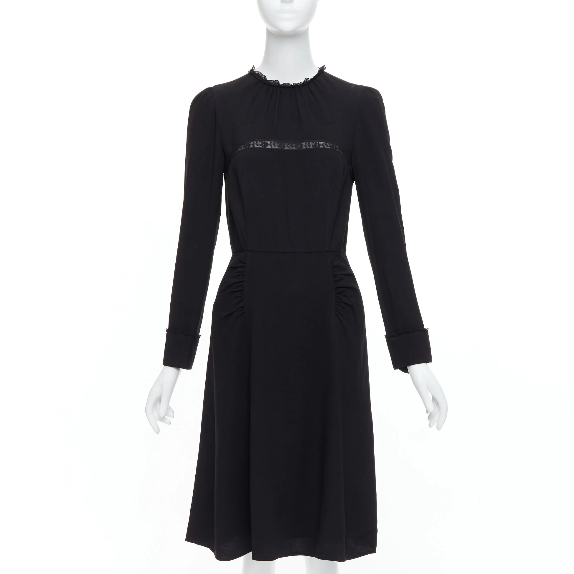Women's Prada Sheer Lace Applique Pleated Sides Fit Flare Dress - Image 7