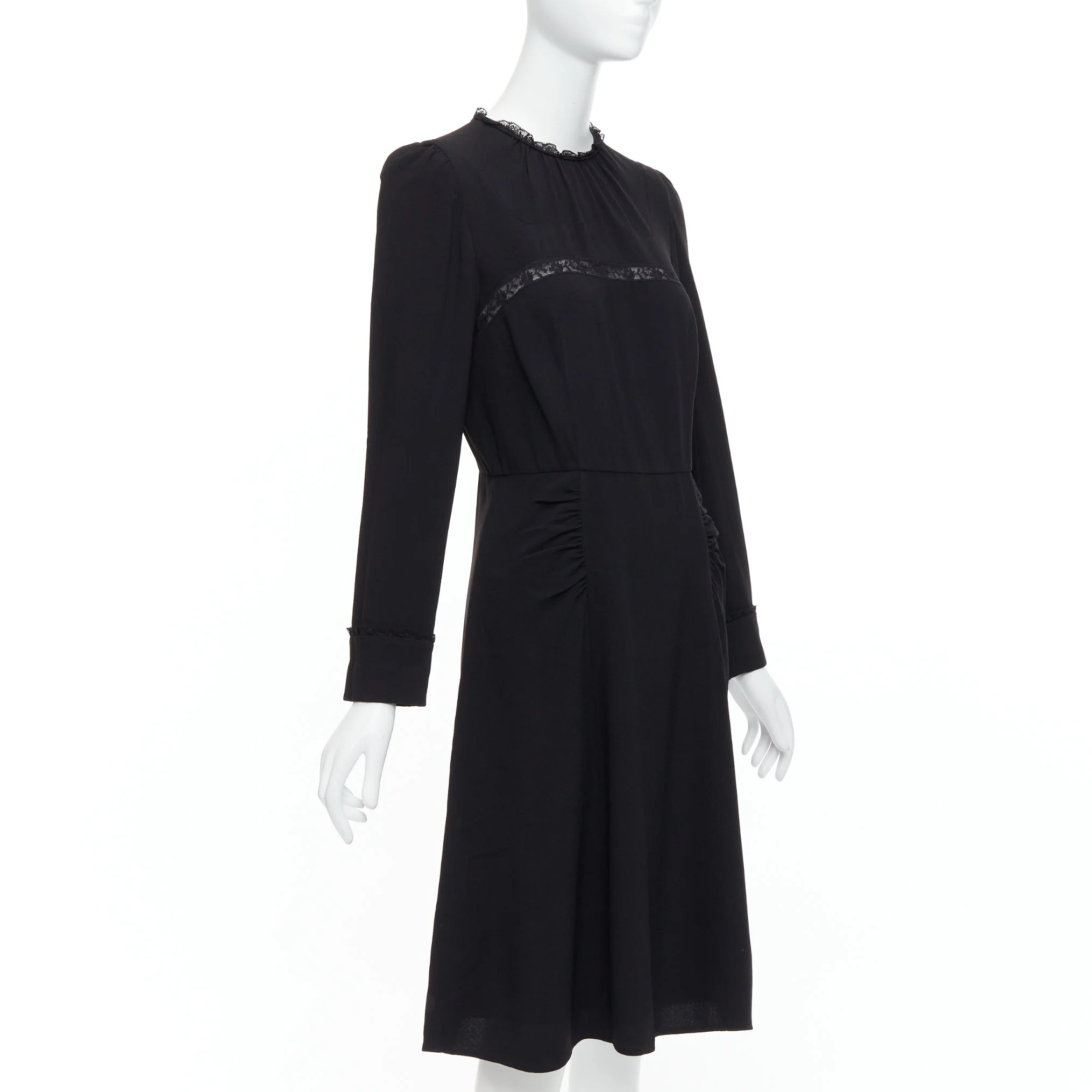 Women's Prada Sheer Lace Applique Pleated Sides Fit Flare Dress - Image 9