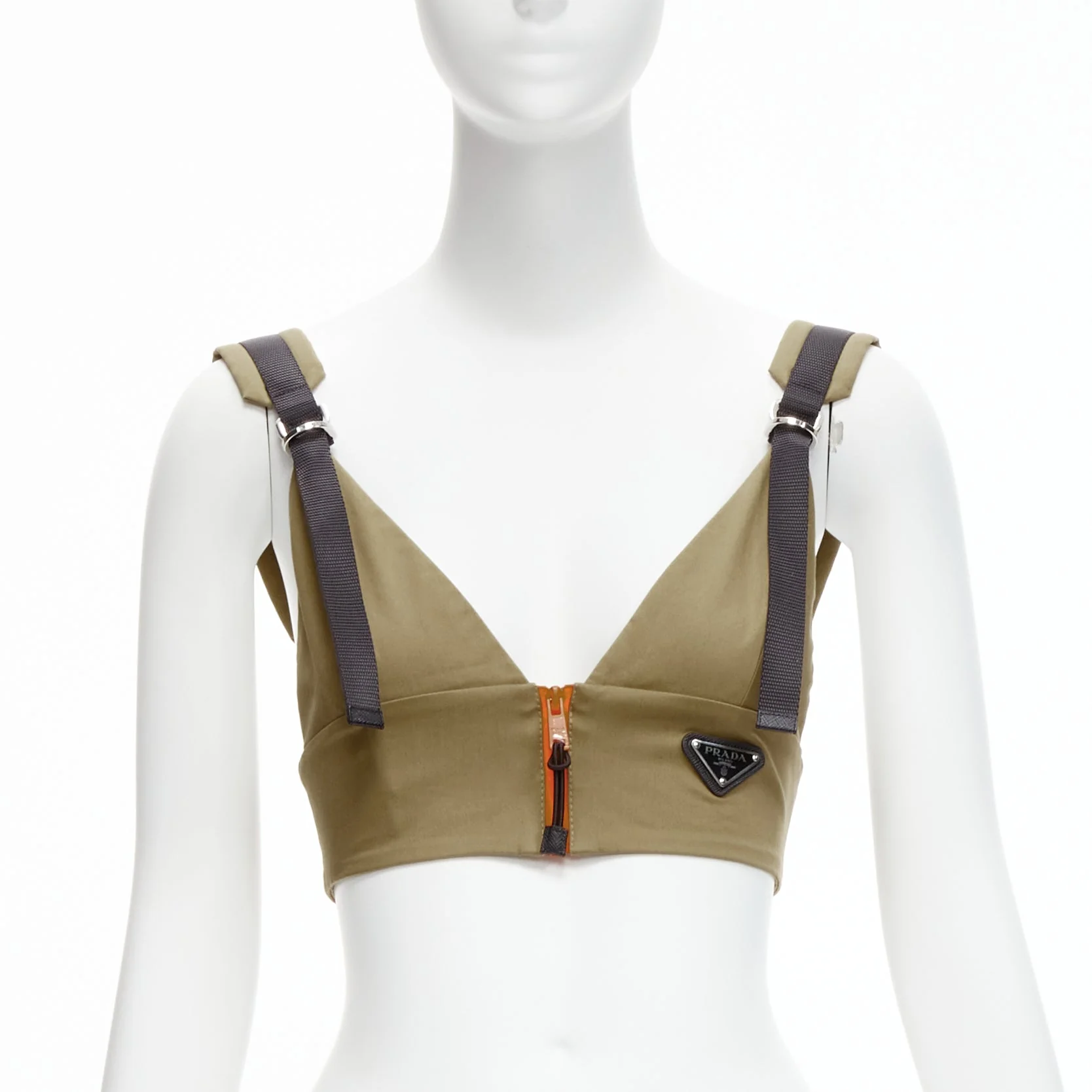 Women's Prada zip khaki technical strap bra top - Image 7