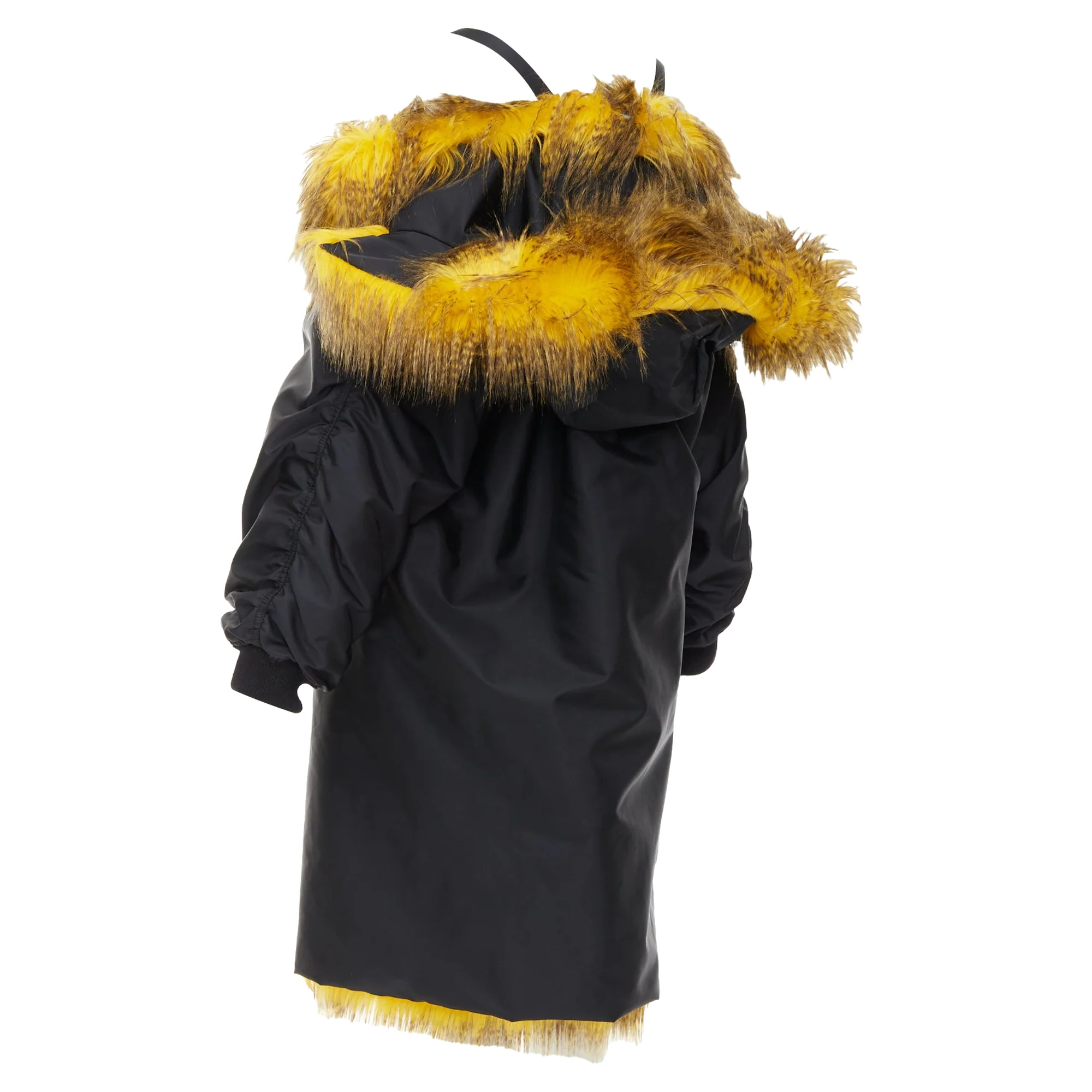 Women's rare PRADA 2021 Raf Simons Runway yellow fur black off shoulder bomber IT38 XS - Image 6