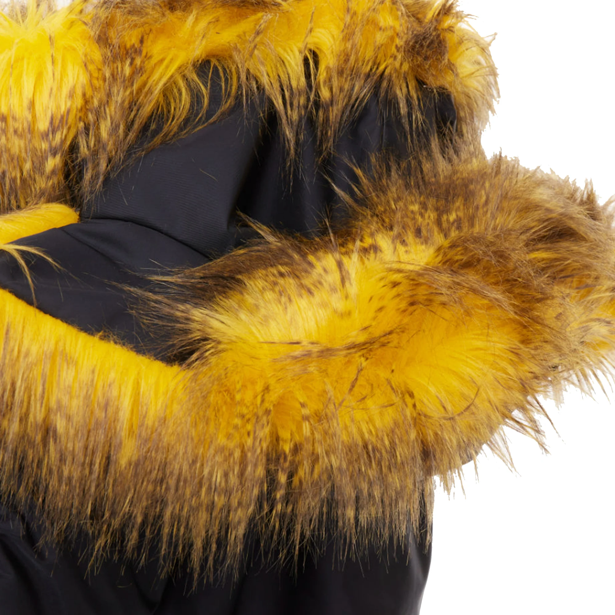 Women's rare PRADA 2021 Raf Simons Runway yellow fur black off shoulder bomber IT38 XS - Image 7