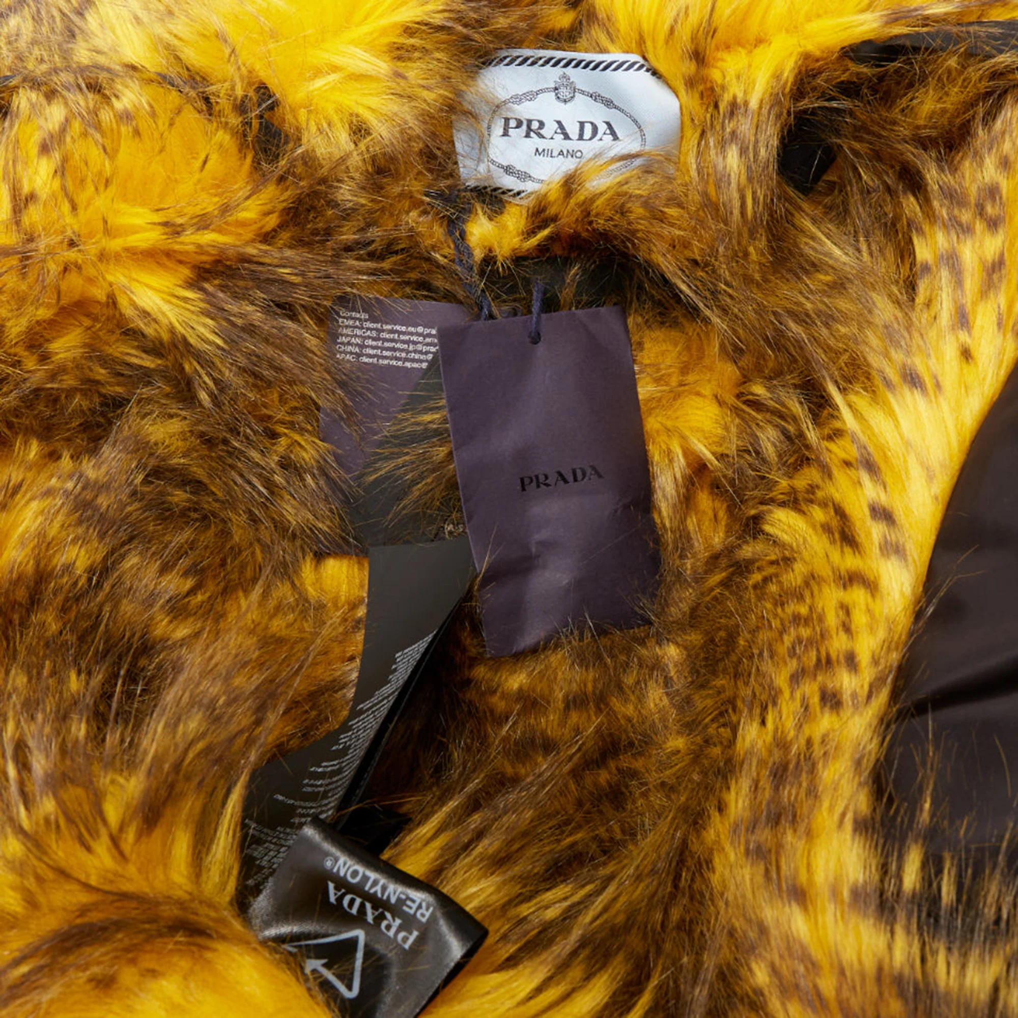 Women's rare PRADA 2021 Raf Simons Runway yellow fur black off shoulder bomber IT38 XS - Image 8