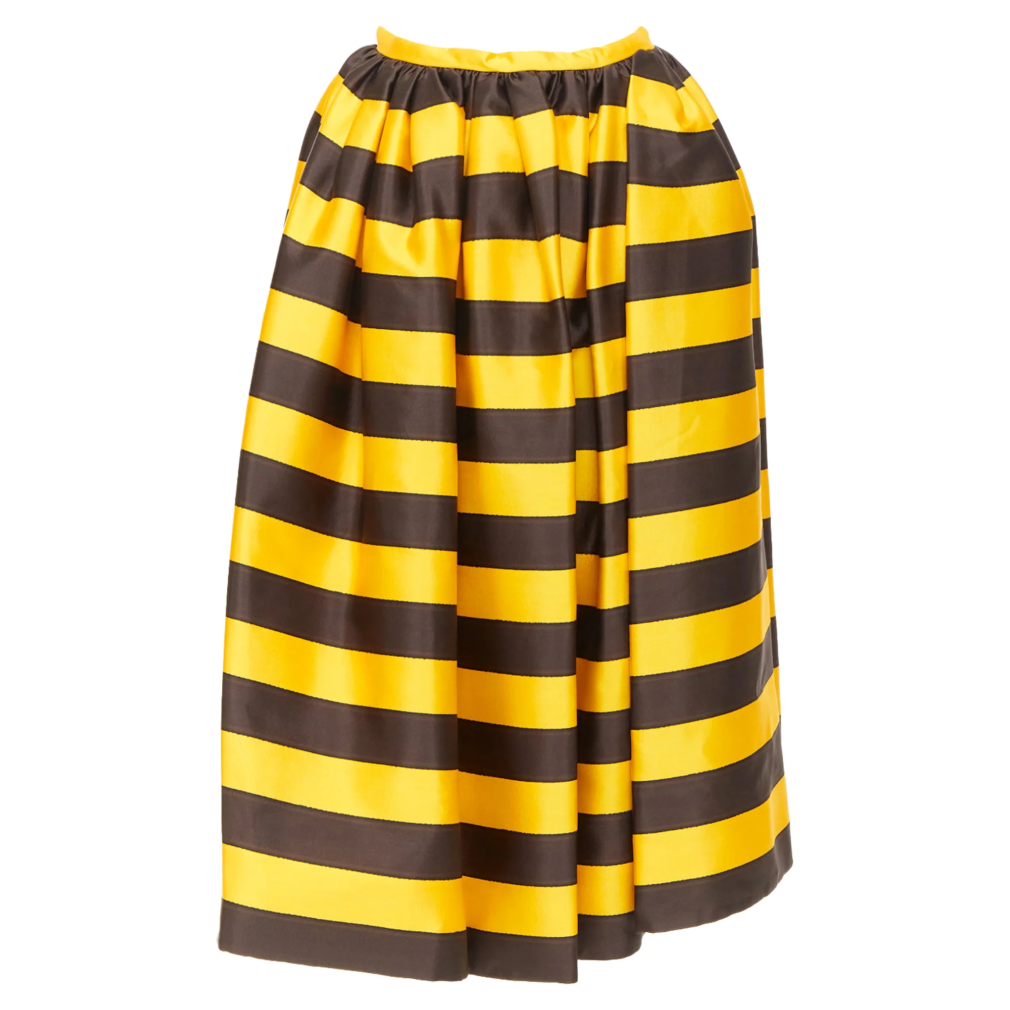 Women's rare PRADA 2022 Raf Simons Tropica yellow brown graphic stripe full skirt IT42 M