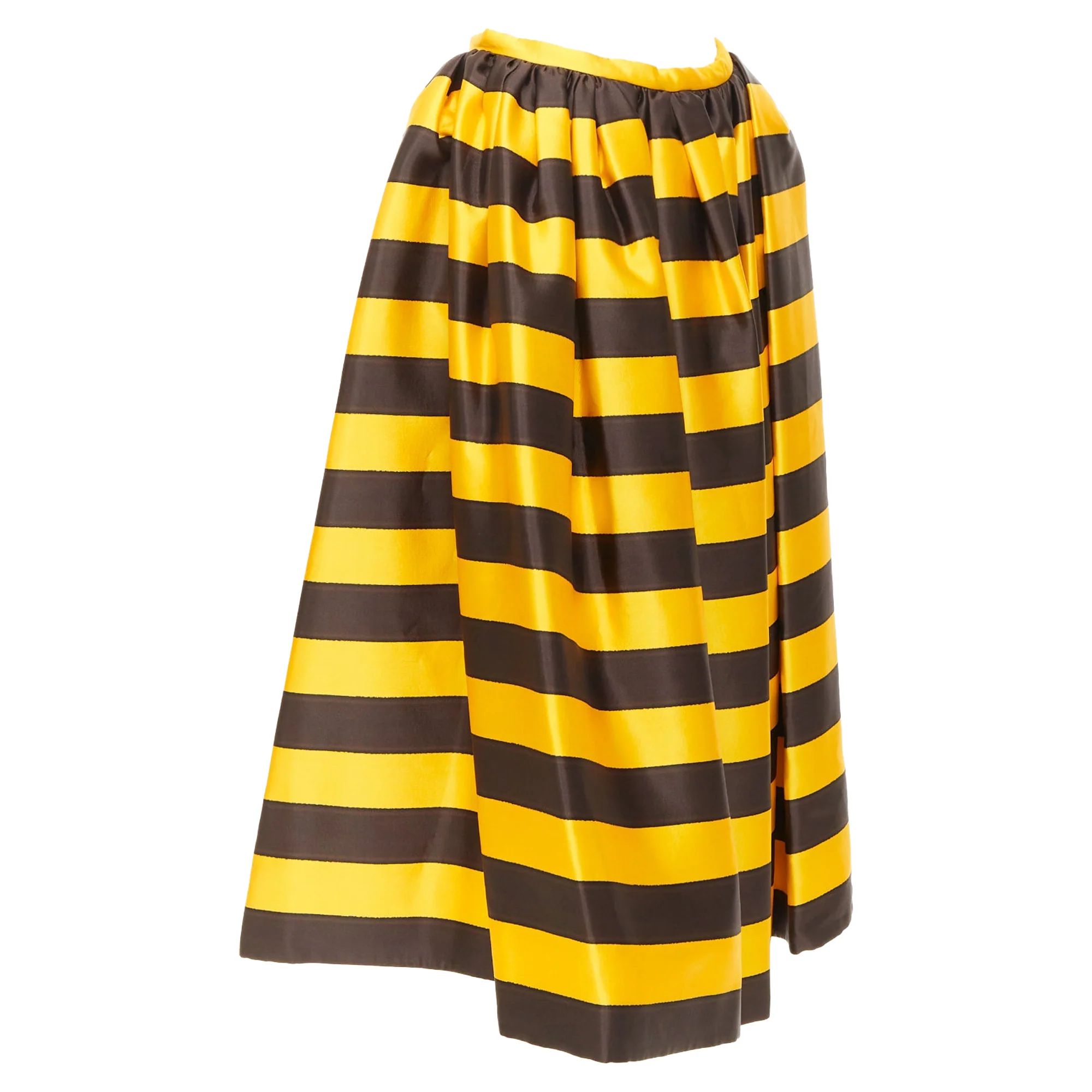 Women's rare PRADA 2022 Raf Simons Tropica yellow brown graphic stripe full skirt IT42 M - Image 3