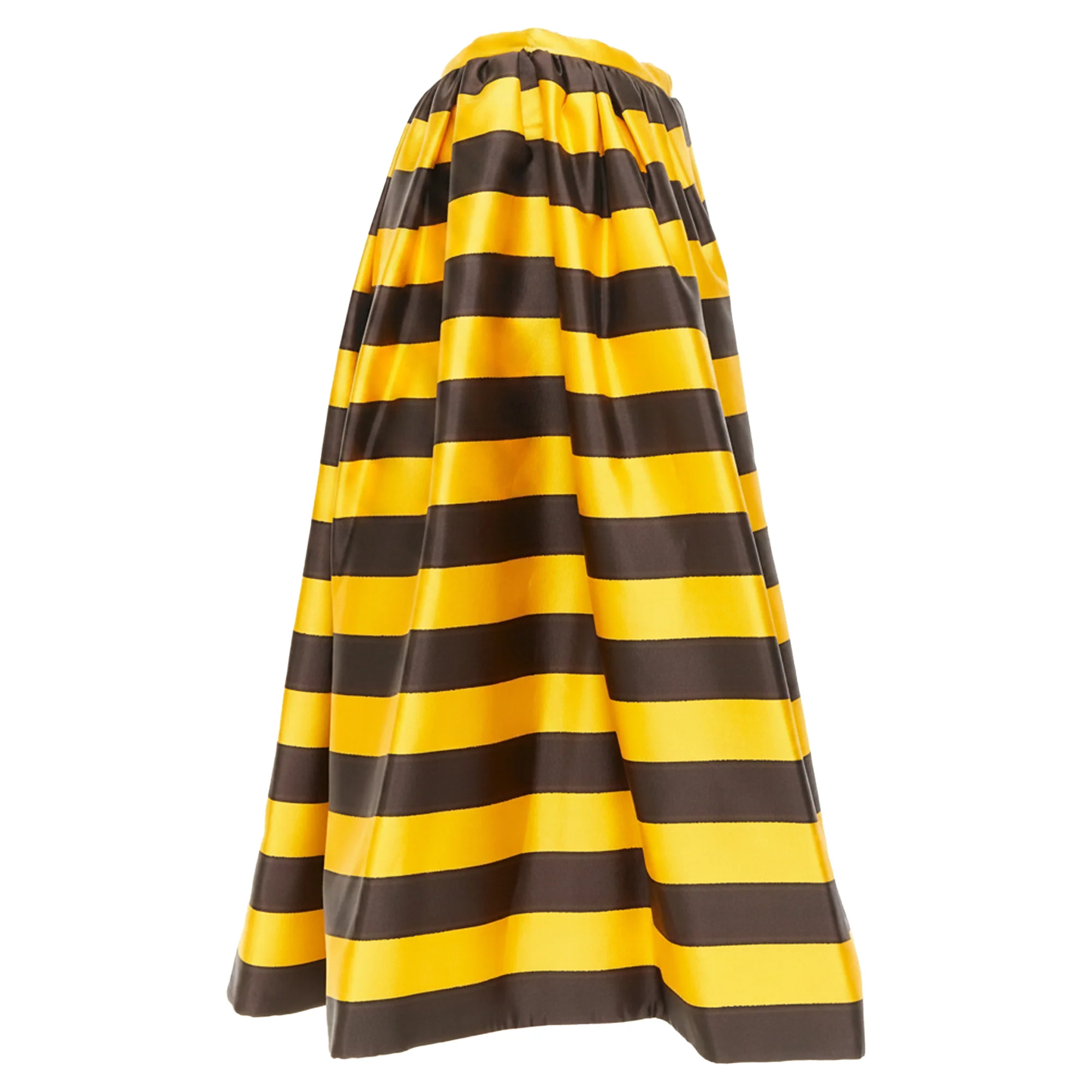 Women's rare PRADA 2022 Raf Simons Tropica yellow brown graphic stripe full skirt IT42 M - Image 4