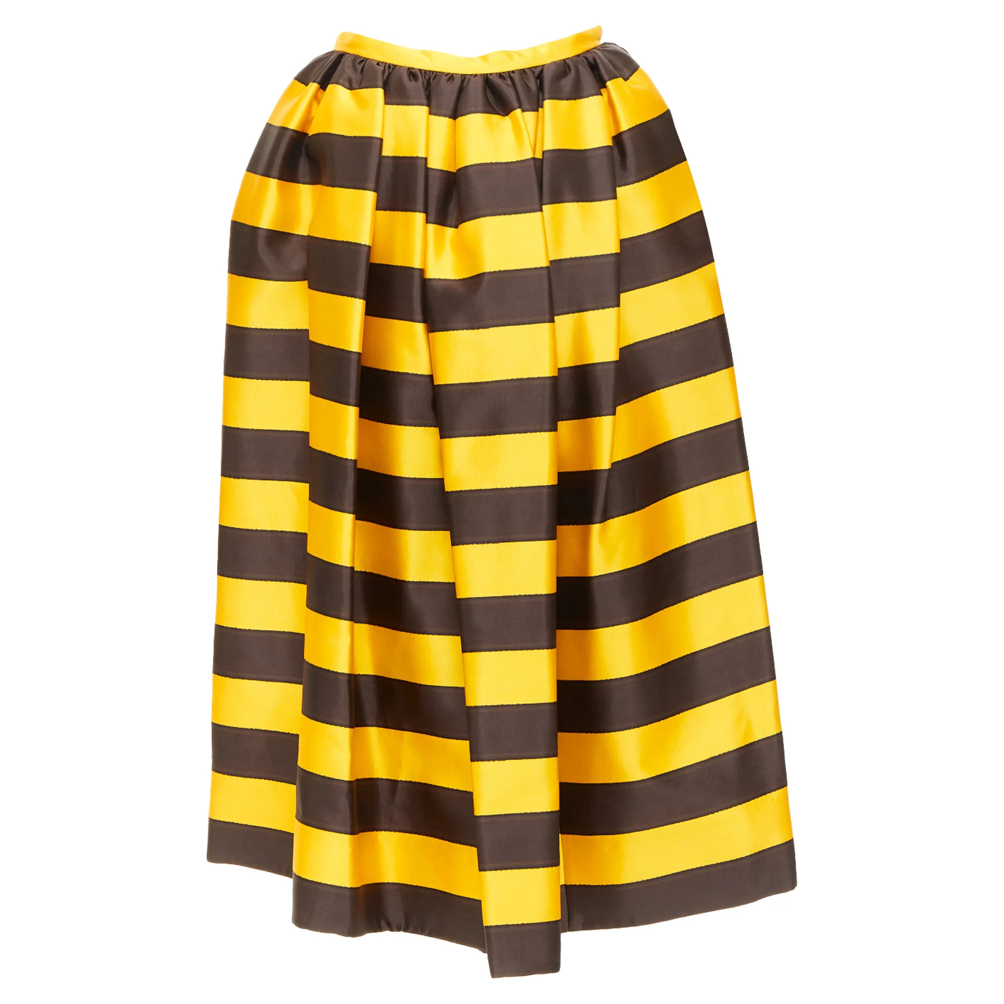Women's rare PRADA 2022 Raf Simons Tropica yellow brown graphic stripe full skirt IT42 M - Image 5