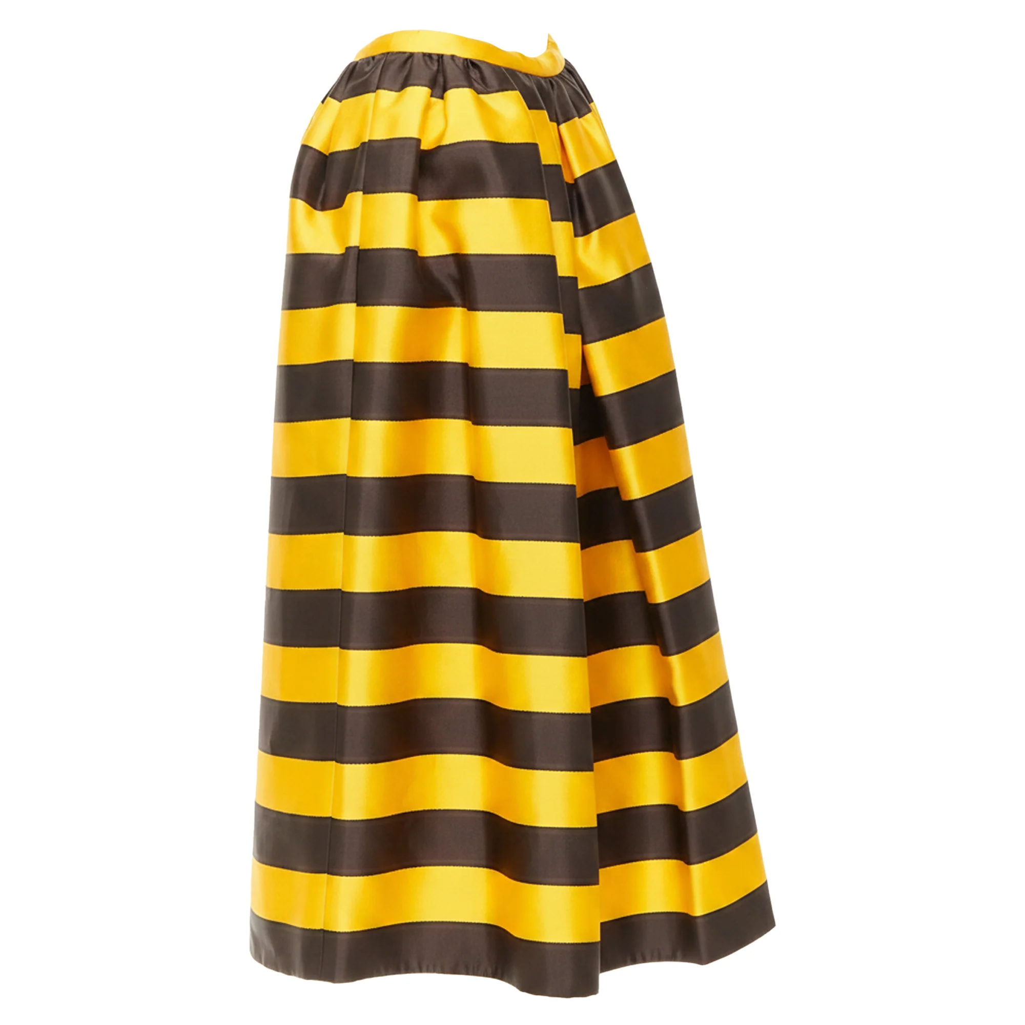 Women's rare PRADA 2022 Raf Simons Tropica yellow brown graphic stripe full skirt IT42 M - Image 6