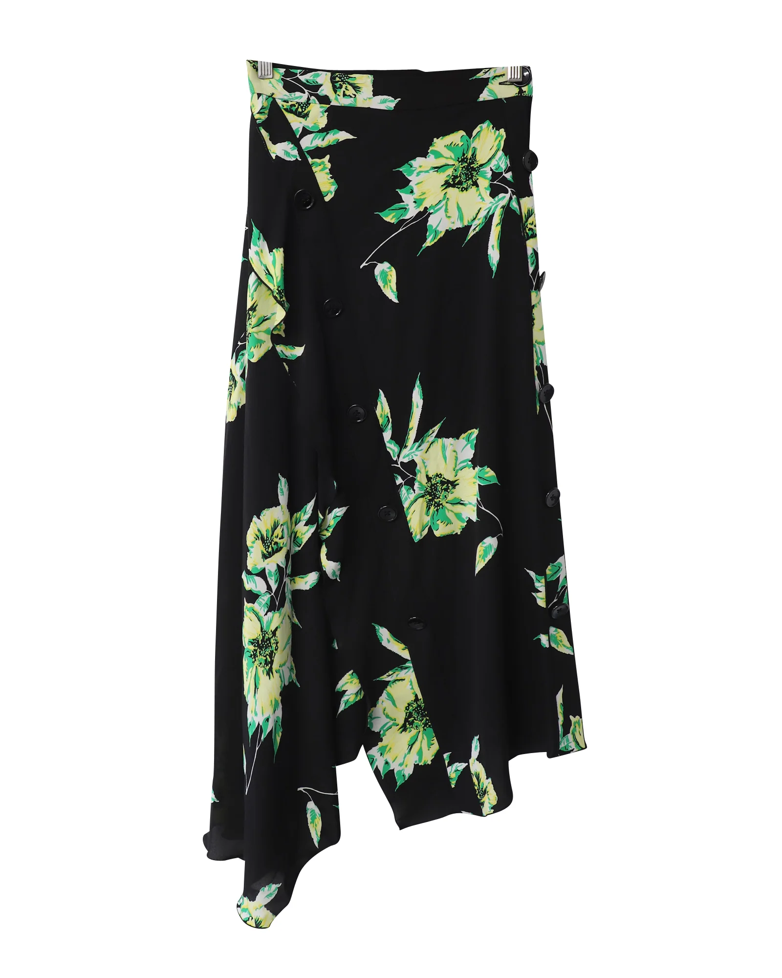Women's Proenza Schouler Lily Print Asymmetric Skirt in Black and Green Silk - Image 4