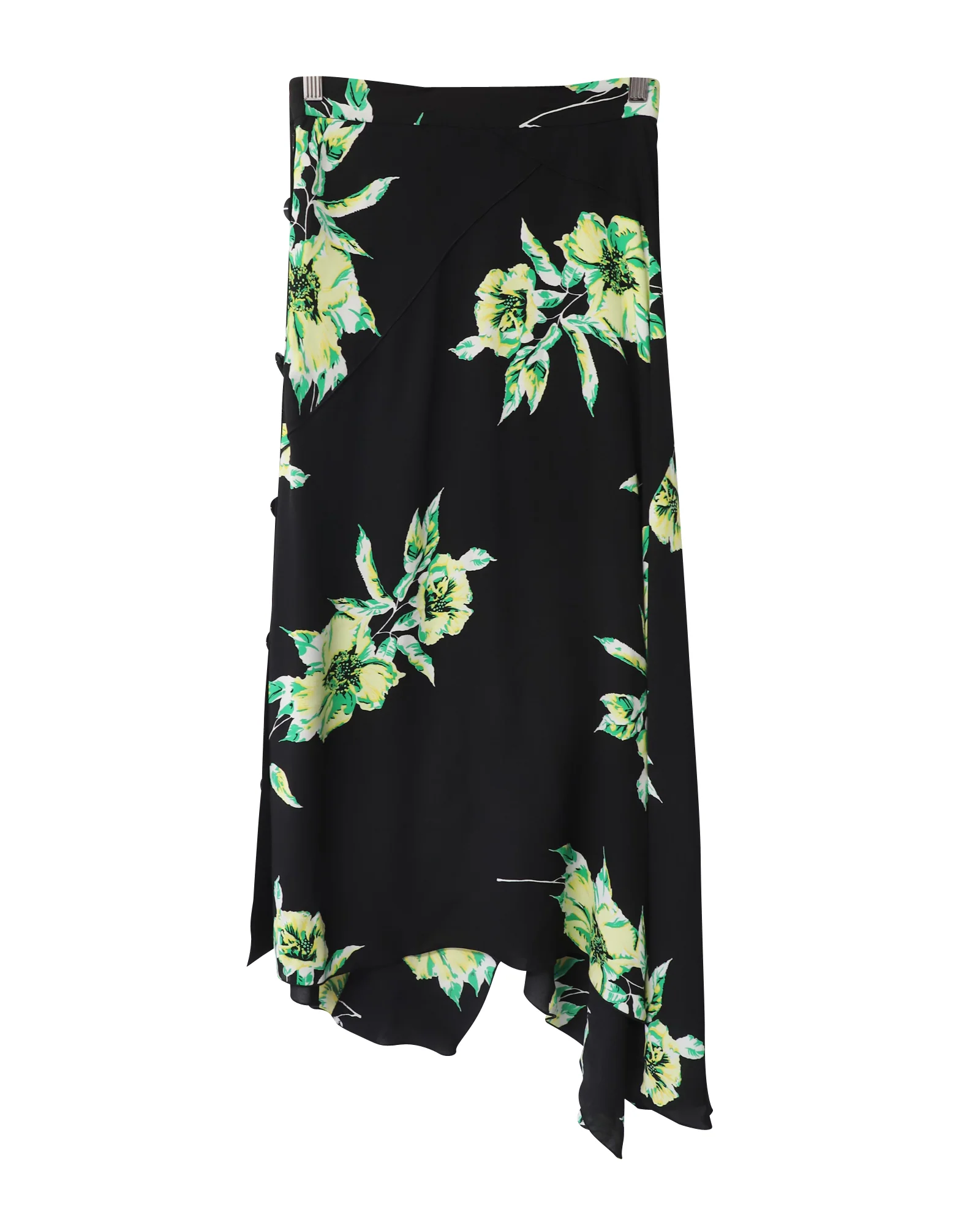 Women's Proenza Schouler Lily Print Asymmetric Skirt in Black and Green Silk - Image 5