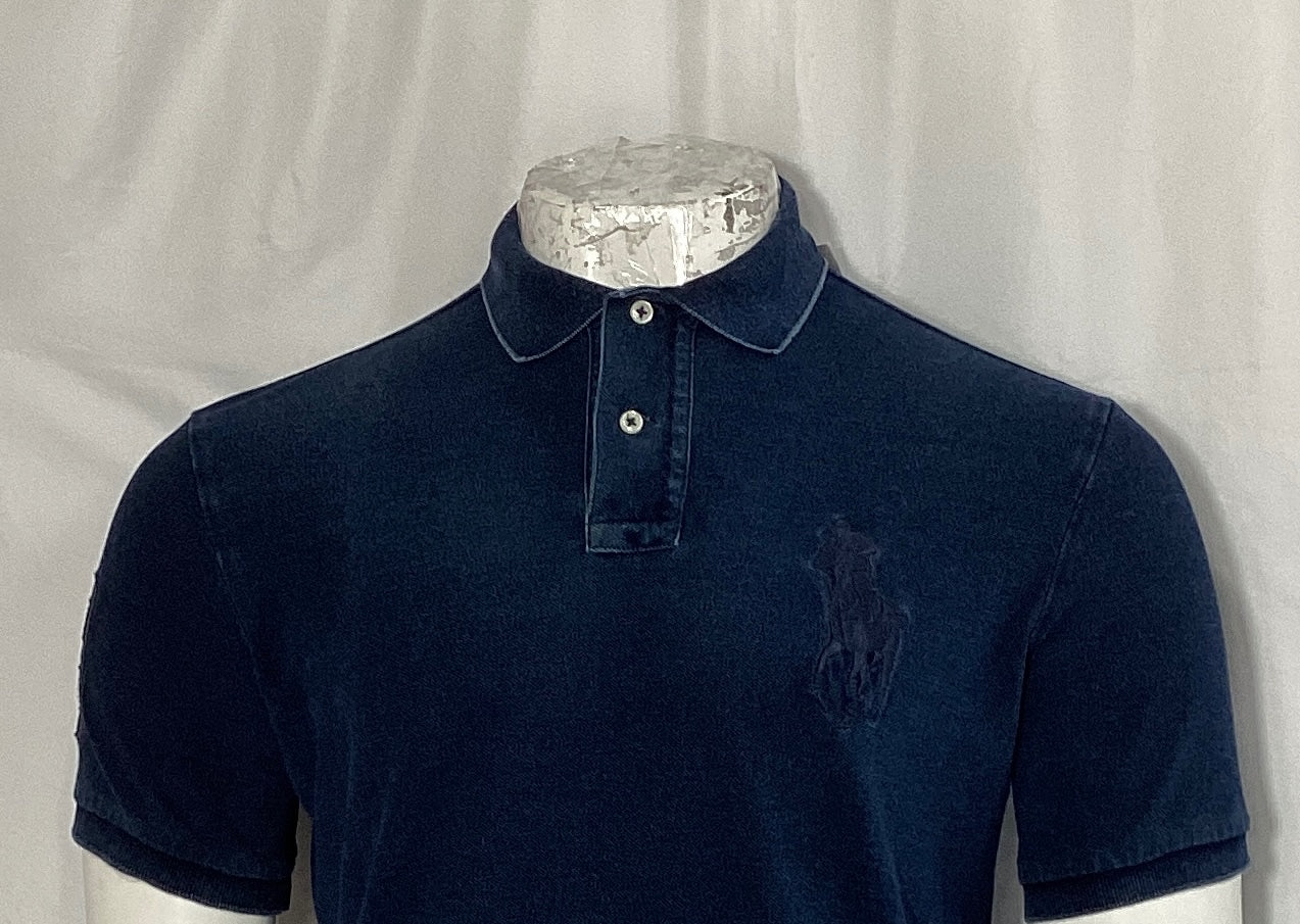 Men's Polo Ralph Lauren Big Pony Custom Slim Fit Mesh Polo Shirt in Navy Blue Cotton - Image 10