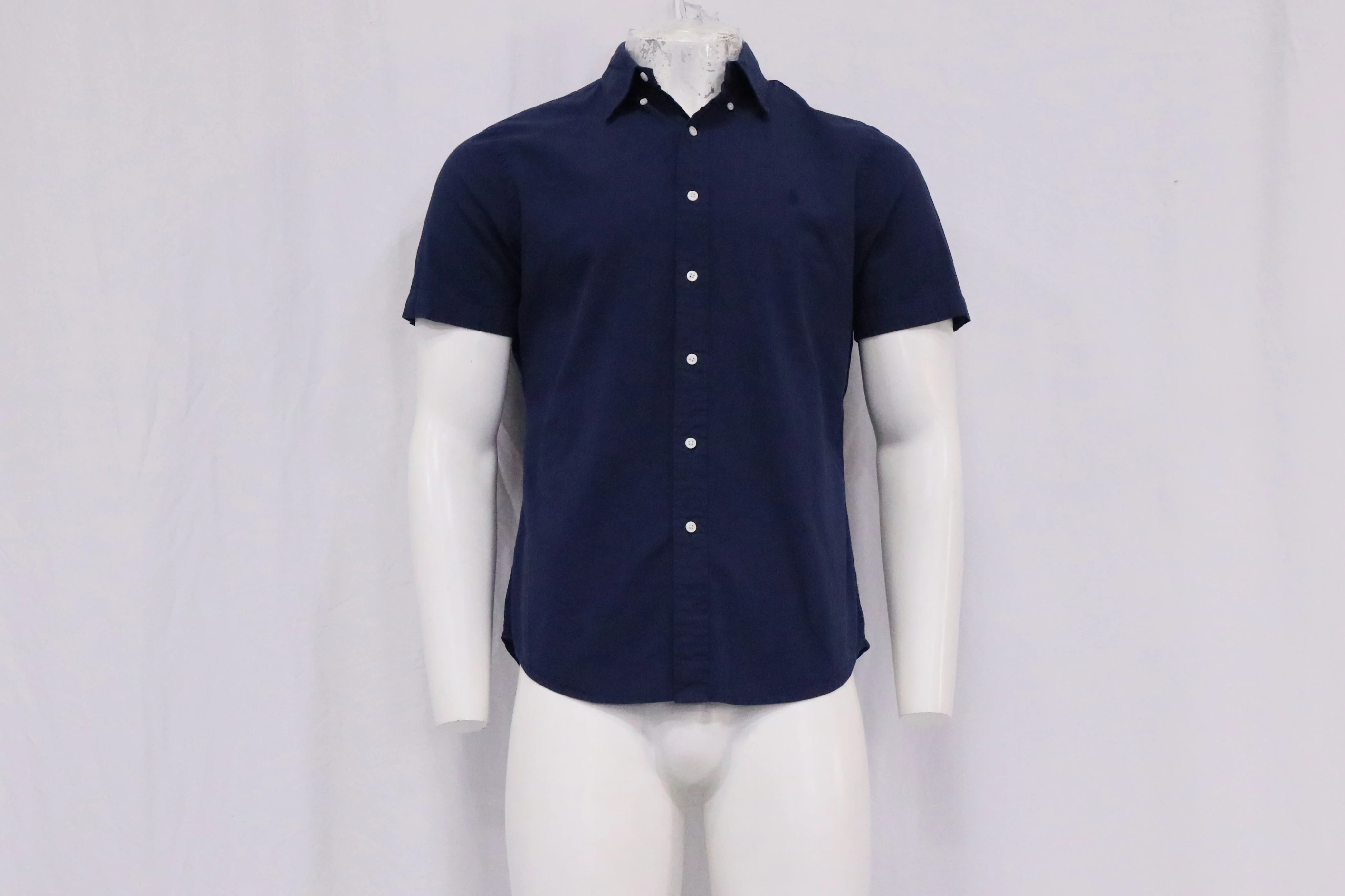Men's Ralph Lauren Pony-Embroidered Short Sleeve Shirt in Navy Blue Cotton - Image 9