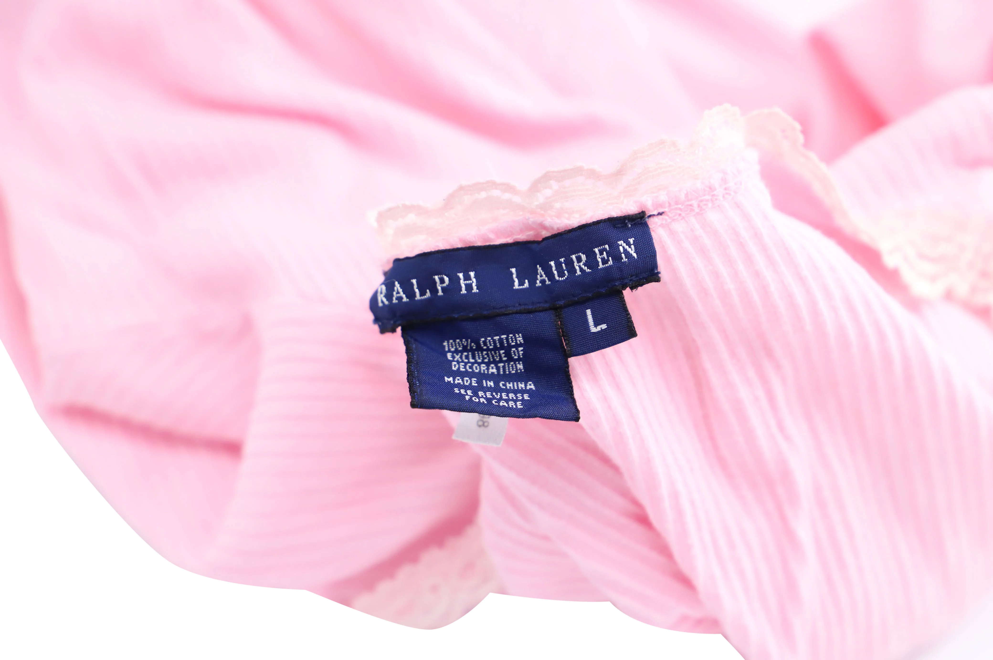 Women's Ralph Lauren Lace Trimmed Scoop Neck Sweater in Pink Cotton - Image 4