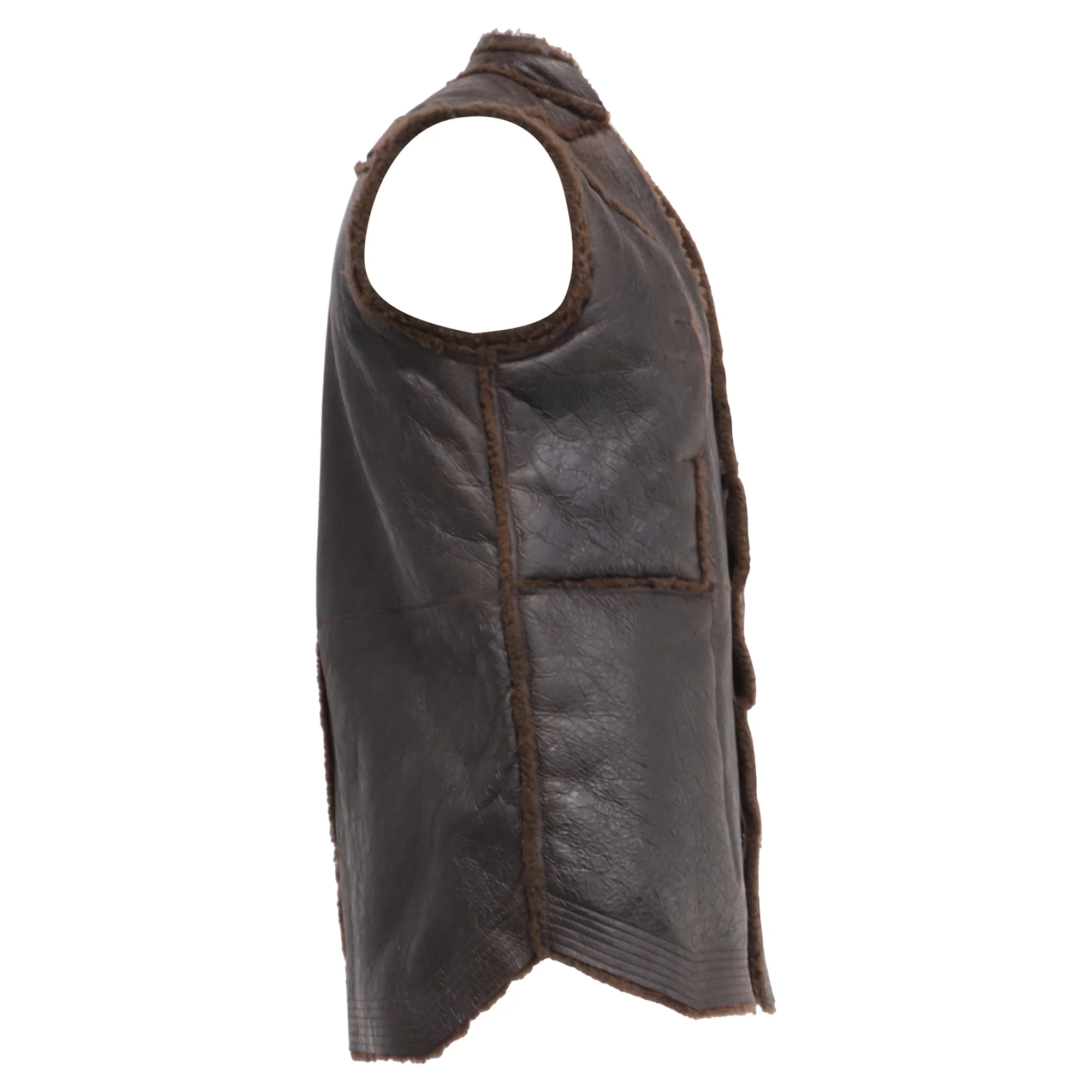 Men's Rick Owens Fogpocket Shearling Vest in Brown Lamb Leather - Image 3