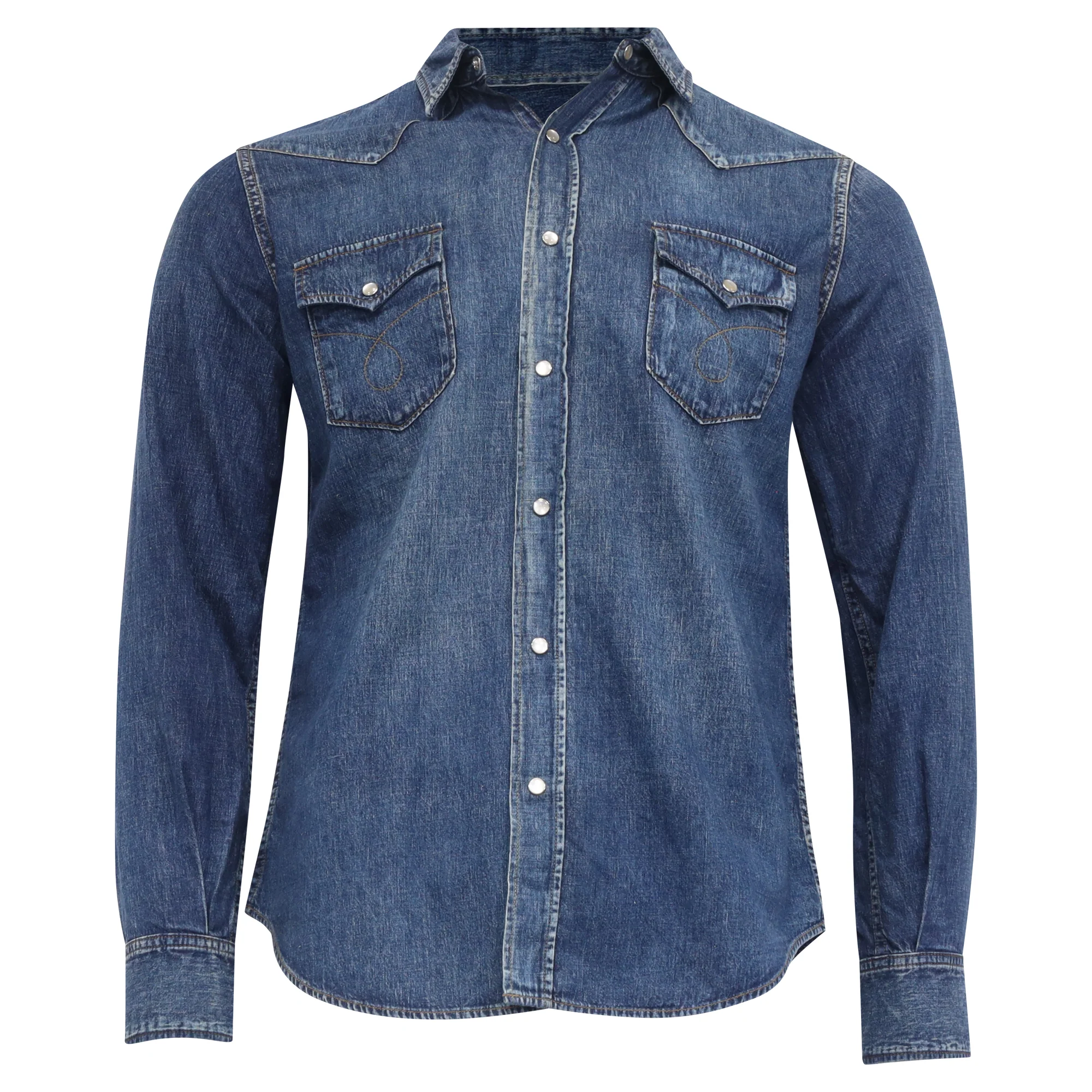 Men's Saint Laurent Buttoned Long Sleeve Shit in Blue Cotton Denim