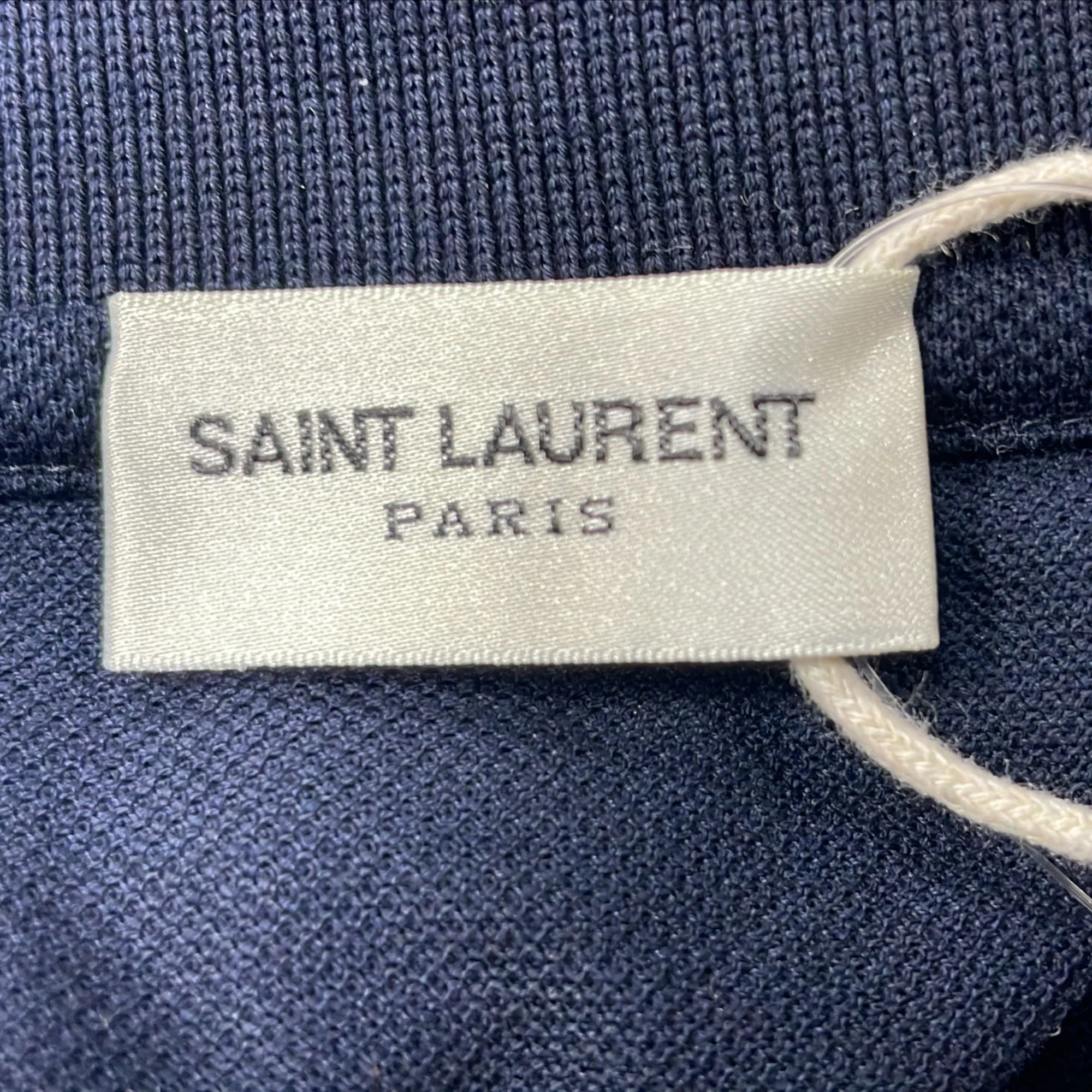 Men's Saint Laurent Cassandre Embroidered-Logo Polo Shirt in Navy Blue Cotton - Image 5