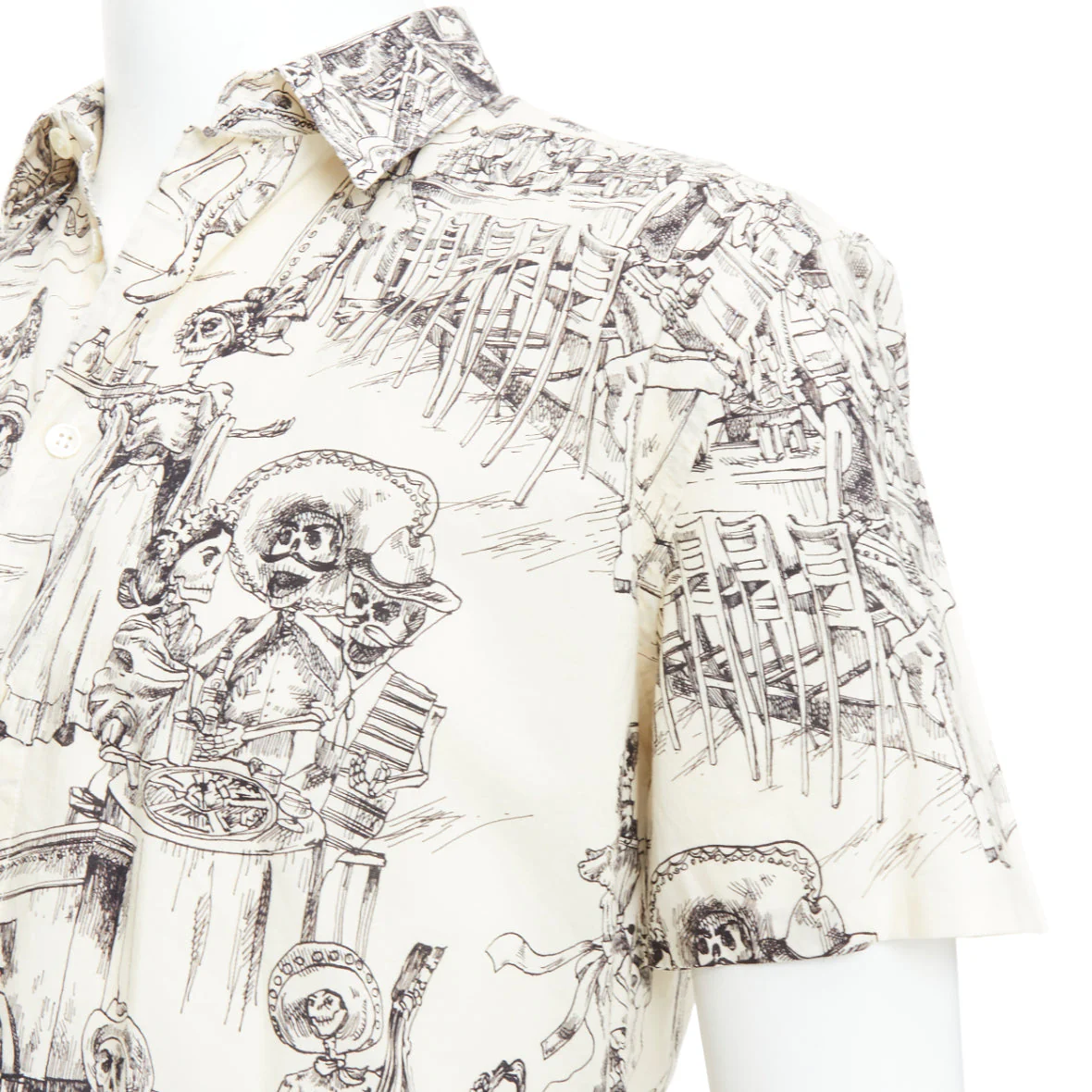 Men's Saint Laurent cream skeleton western party print hawaiian shirt - Image 8