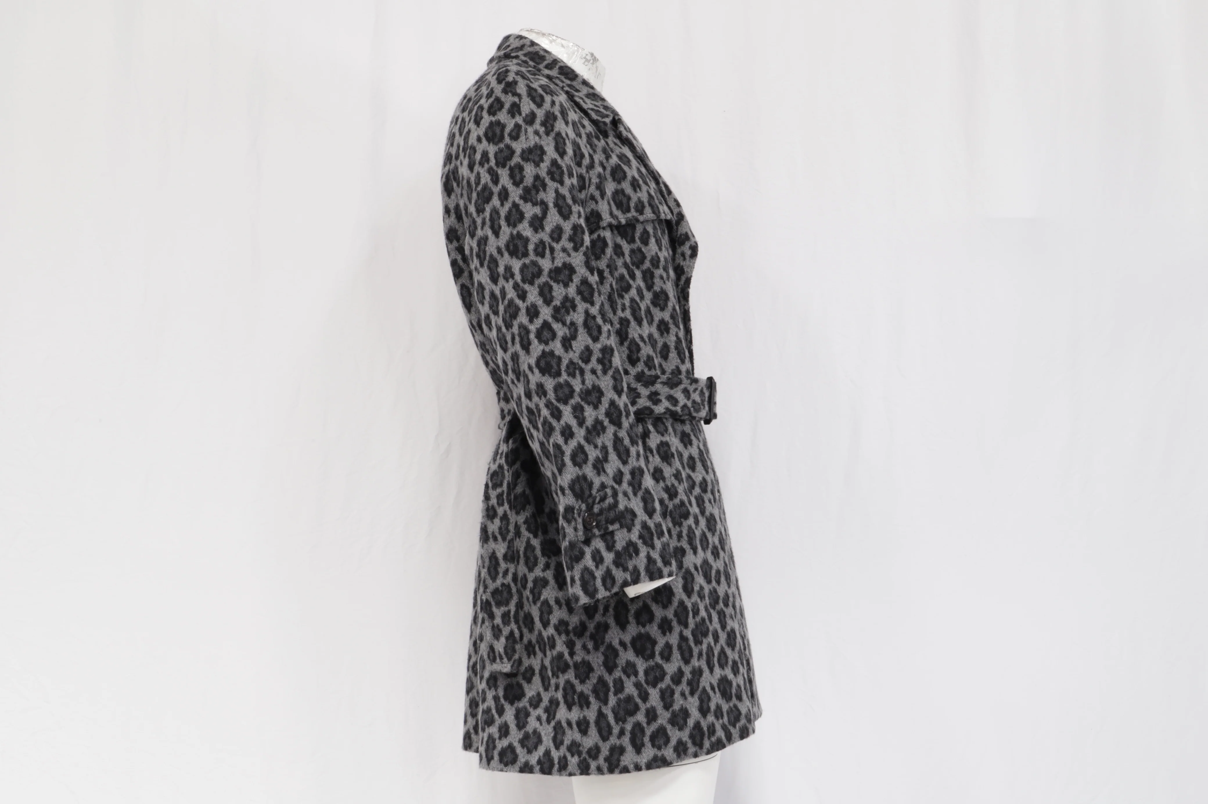 Men's Saint Laurent Leopard-Print Belted Coat in Grey Wool - Image 10
