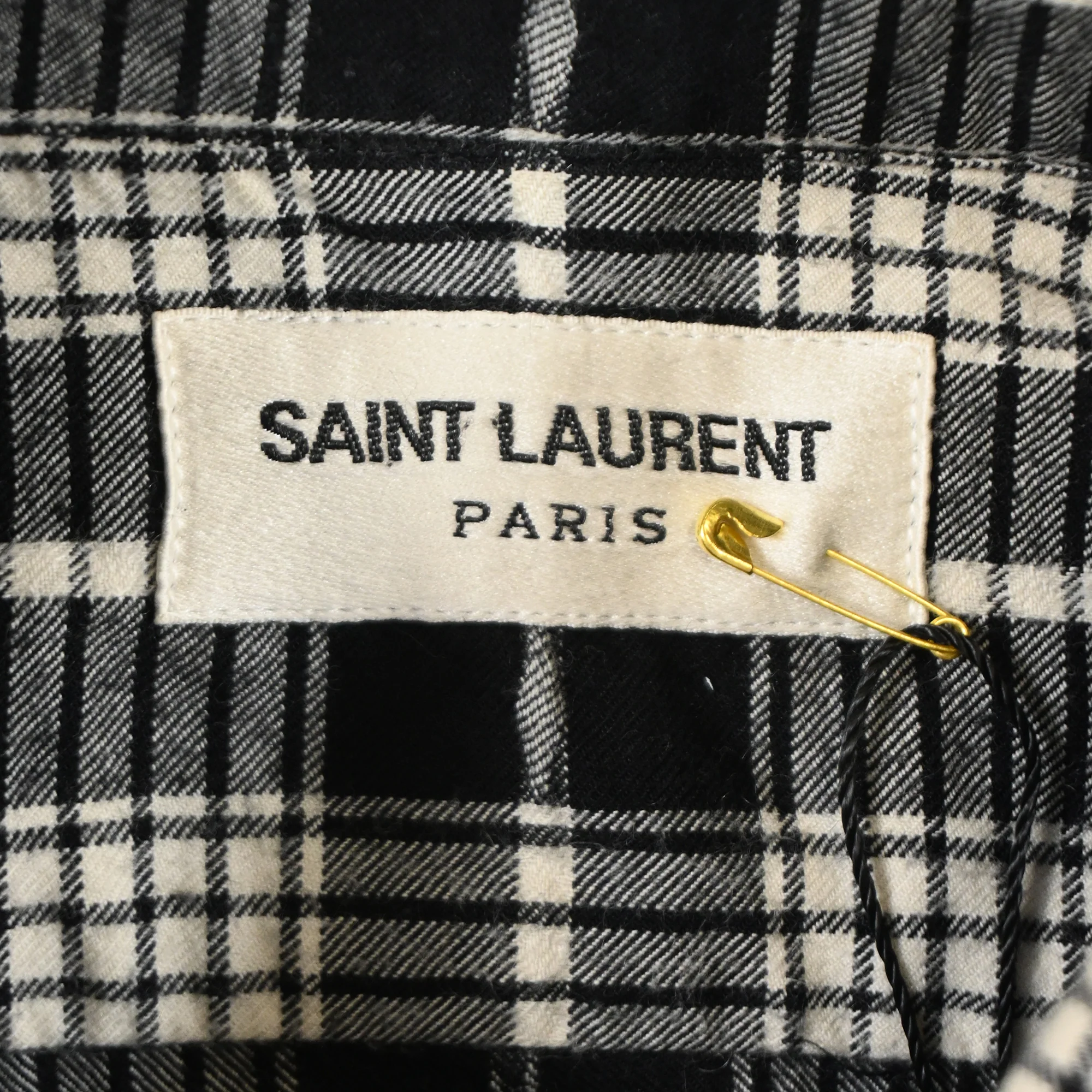 Men's Saint Laurent Paris Checked Shirt in Black Cotton - Image 4
