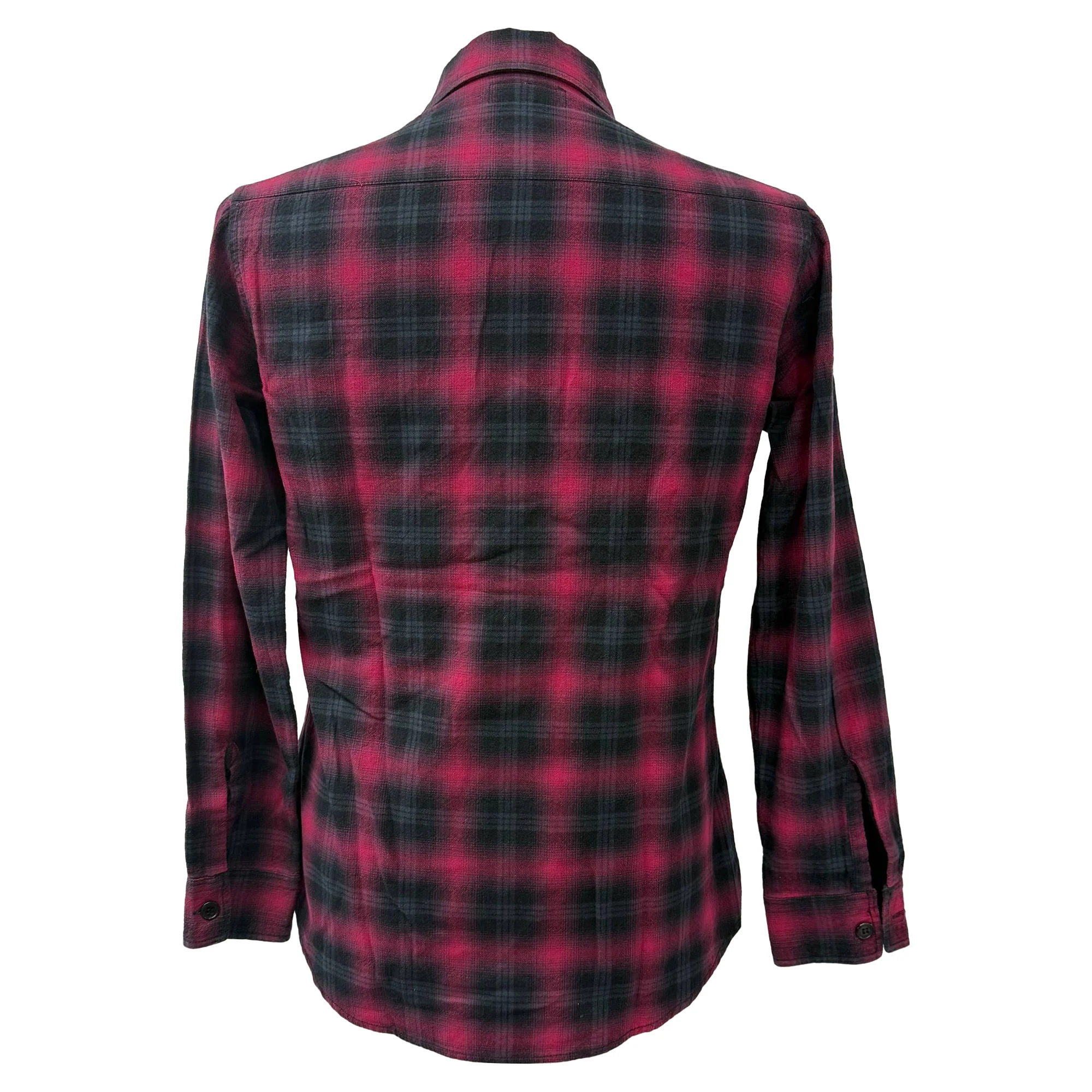 Men's  Saint Laurent Plaid Button-Down Flannel Shirt in Red and Black Cotton - Image 3