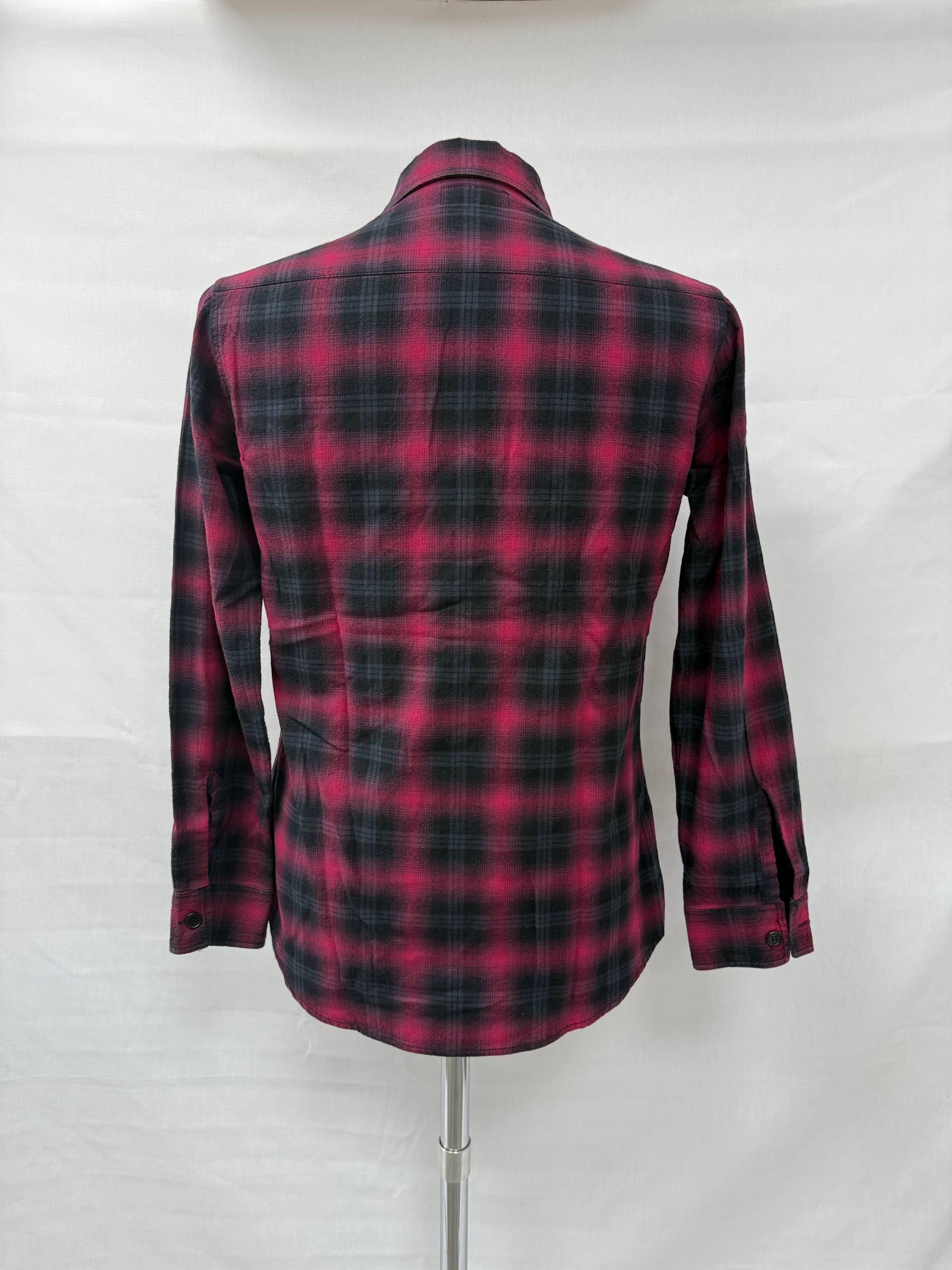 Men's  Saint Laurent Plaid Button-Down Flannel Shirt in Red and Black Cotton - Image 8