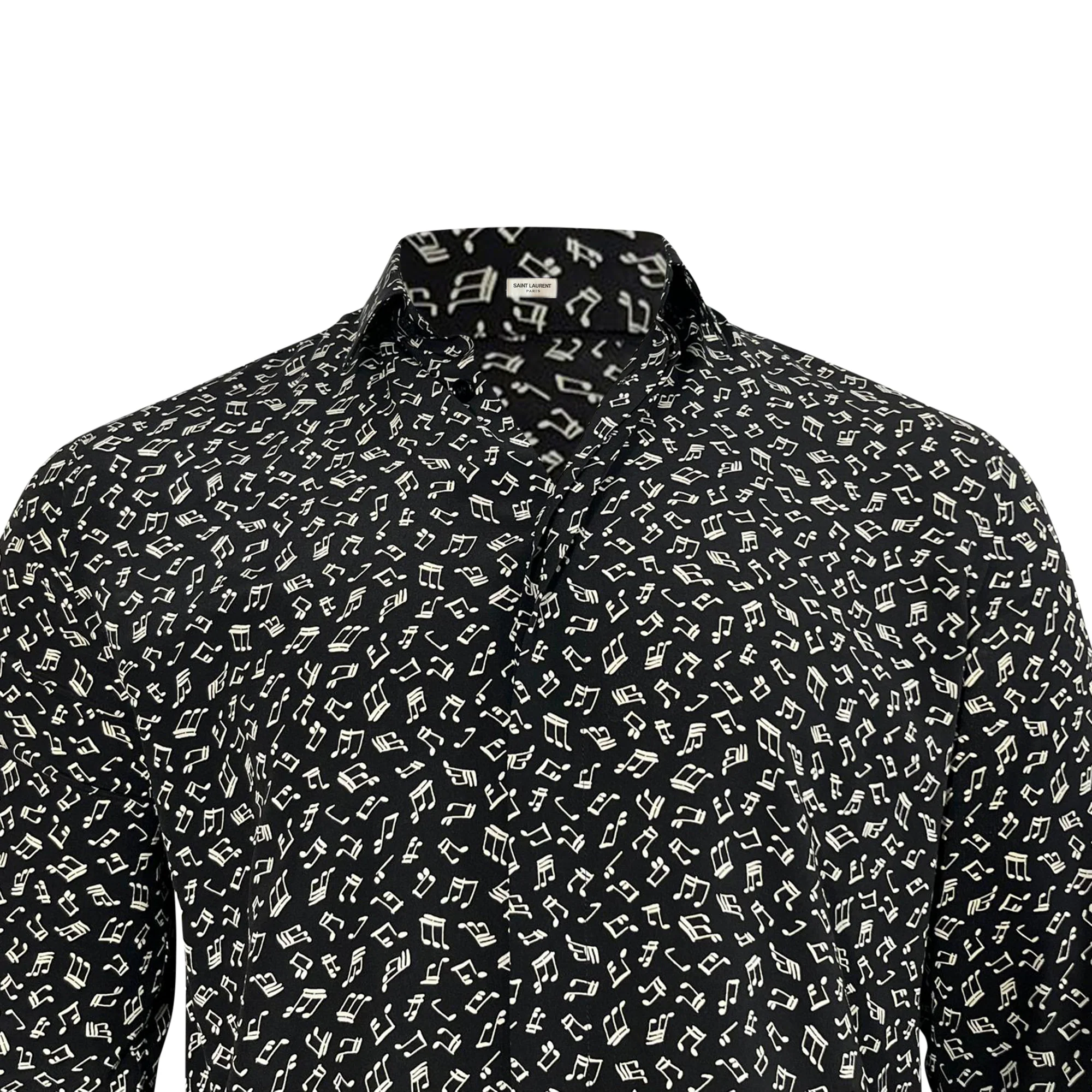 Men's Saint Laurent Printed Long Sleeve Shirt in Black Silk - Image 2
