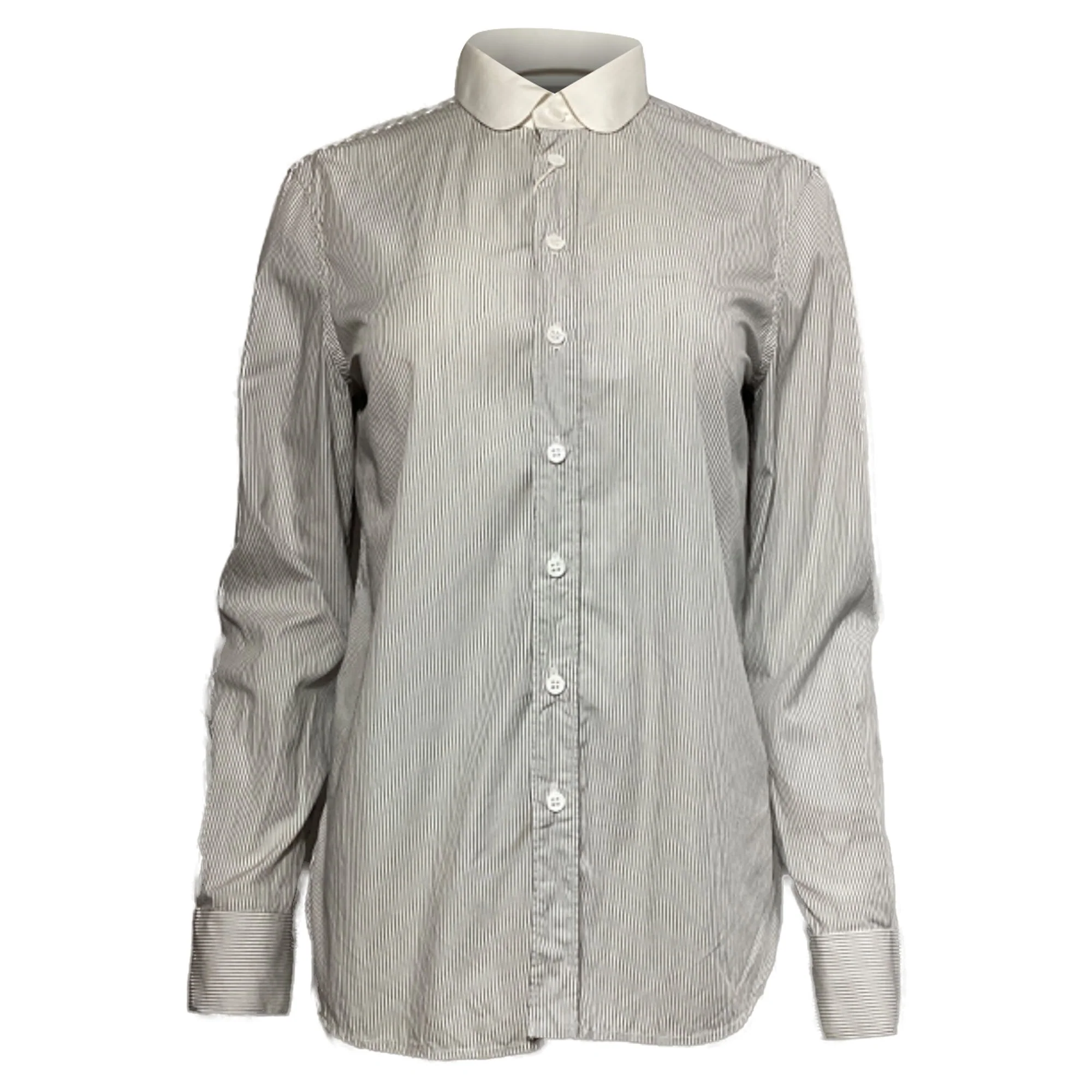 Men's Saint Laurent Striped Long Sleeve Shirt in Black and White Cotton
