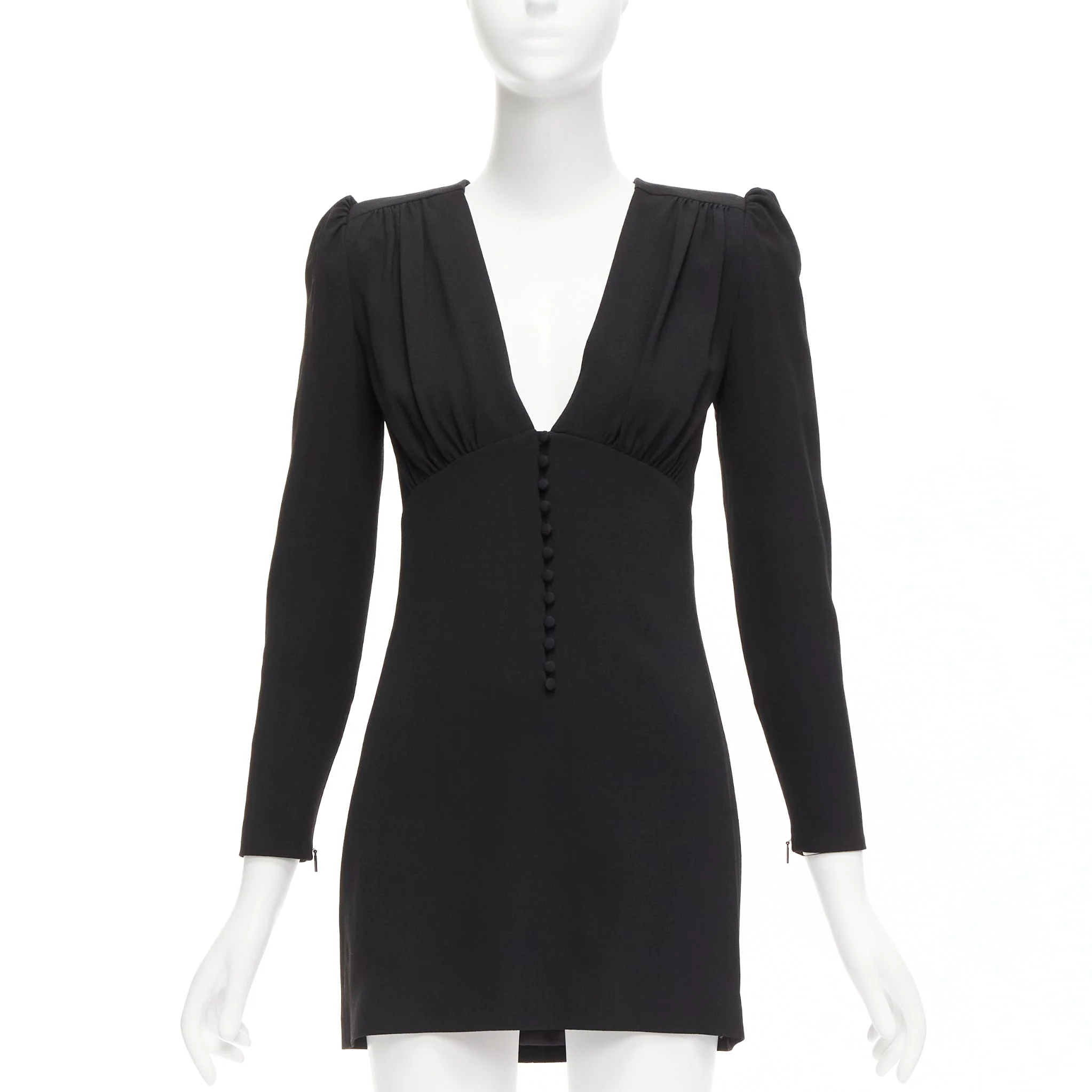 Women's Saint Laurent deep V neck wrapped buttons mini dress - Image 7