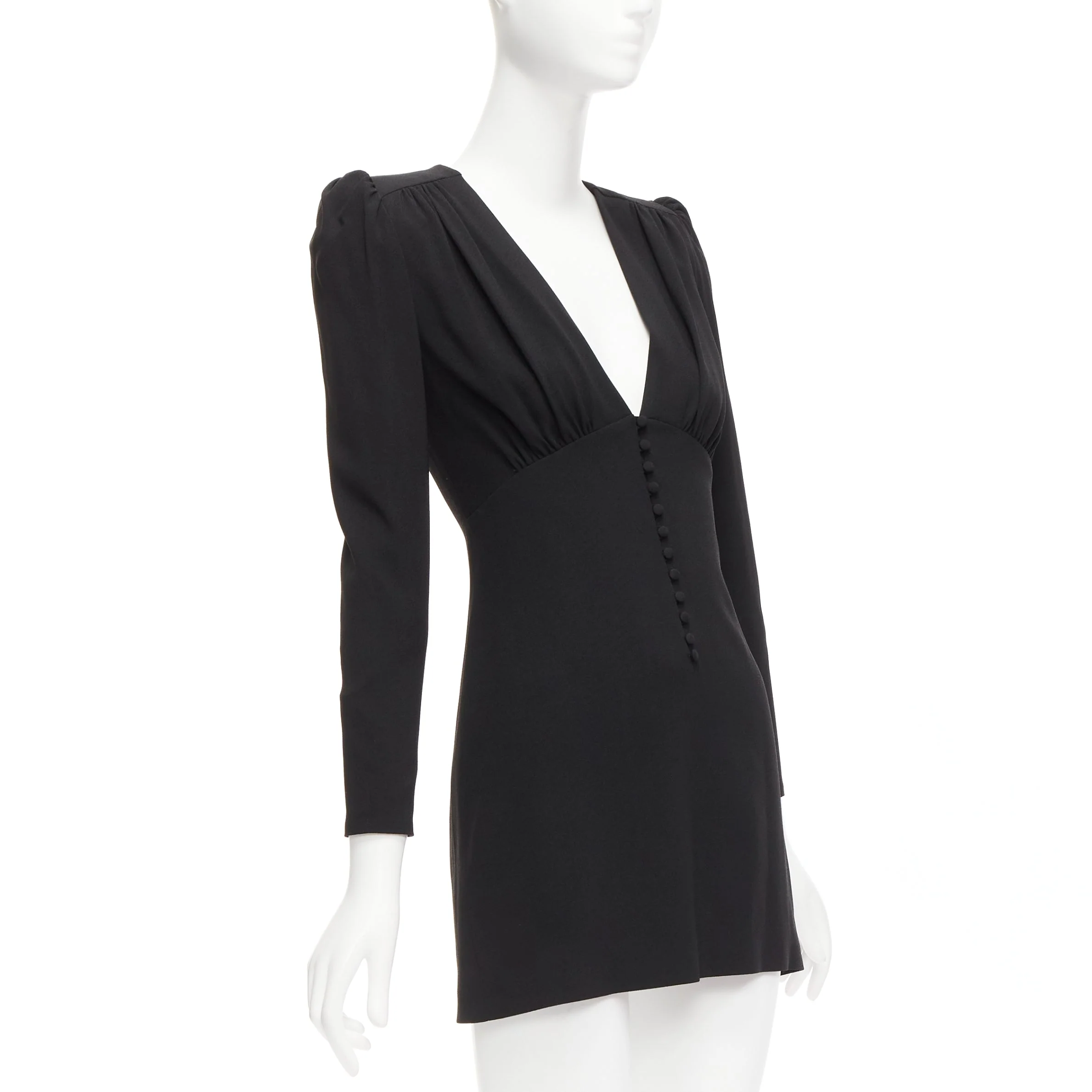 Women's Saint Laurent deep V neck wrapped buttons mini dress - Image 9