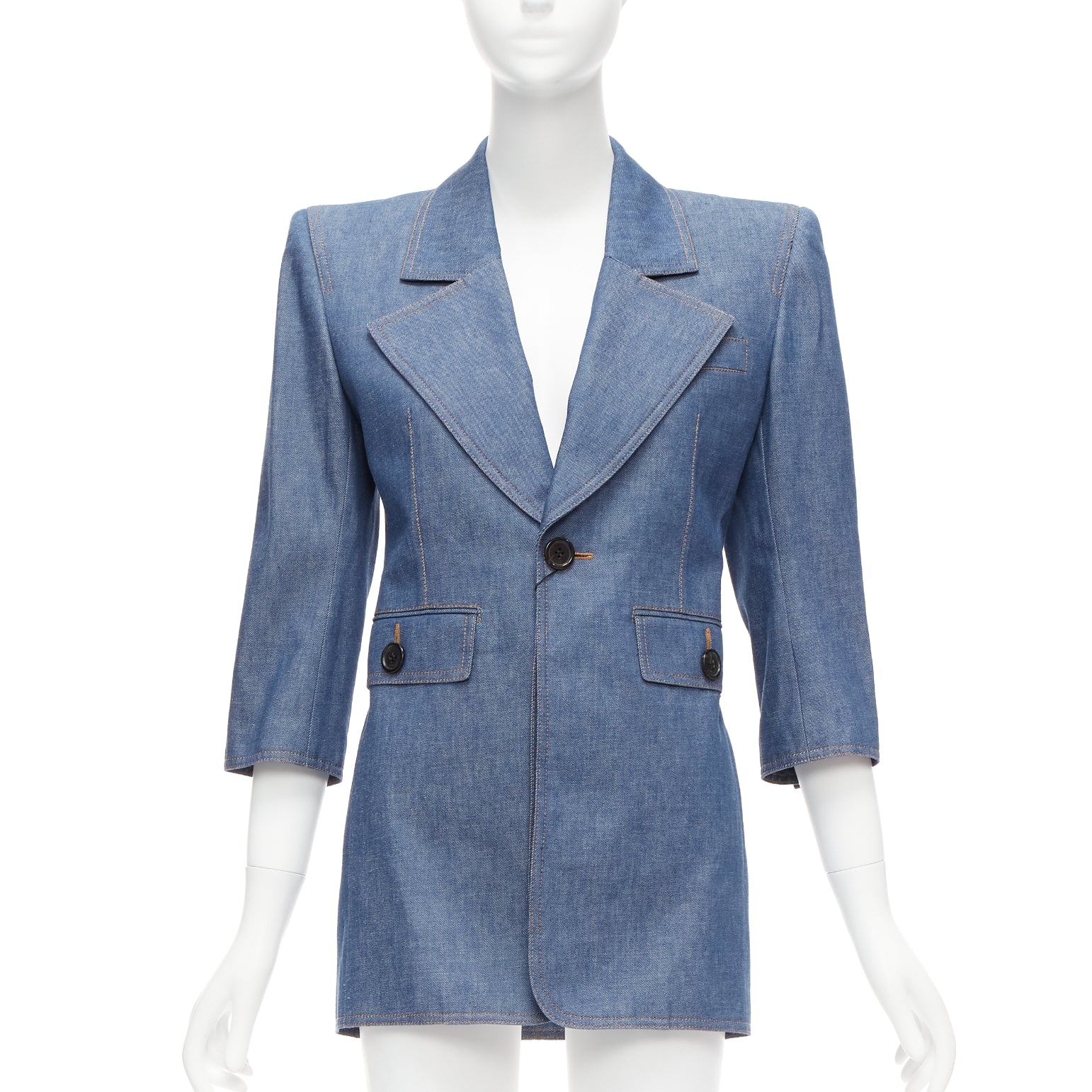 Women's Saint Laurent denim Power shoulder blazer mini dress - Image 7
