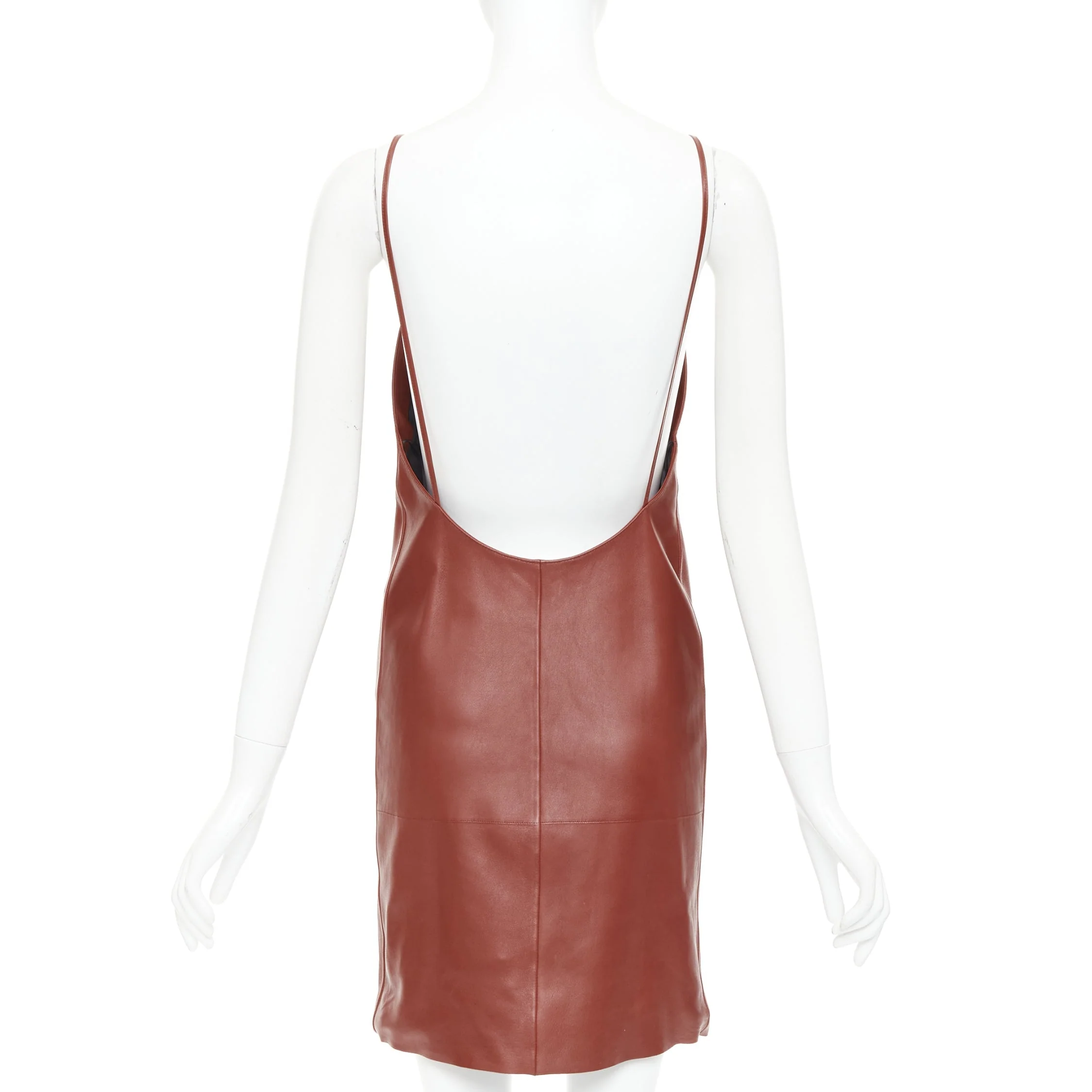 Women's Saint Laurent Goji lambskin plunge low cut back slip dress - Image 5