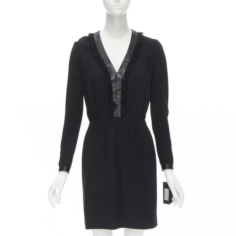 Women's Saint Laurent Hedi Slimane leather lace ruffle dress - Image 7