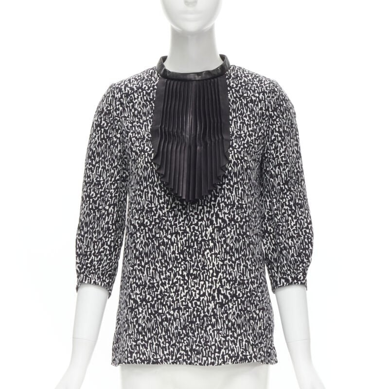 Women's Saint Laurent Hedi Slimane pleated leather bib silk blouse - Image 7