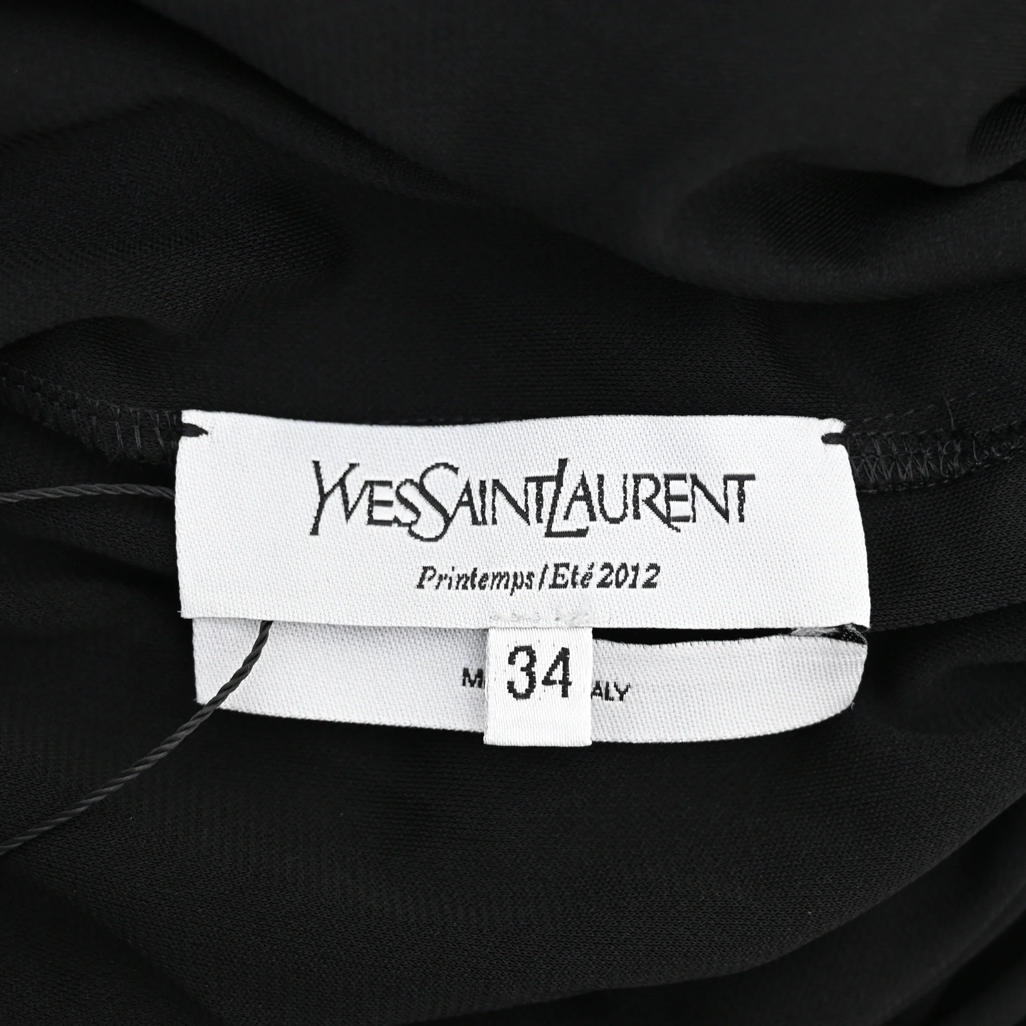 Women's Saint Laurent Lace Sleeve Gathered Neckline Mini Dress in Black Triacetate - Image 4