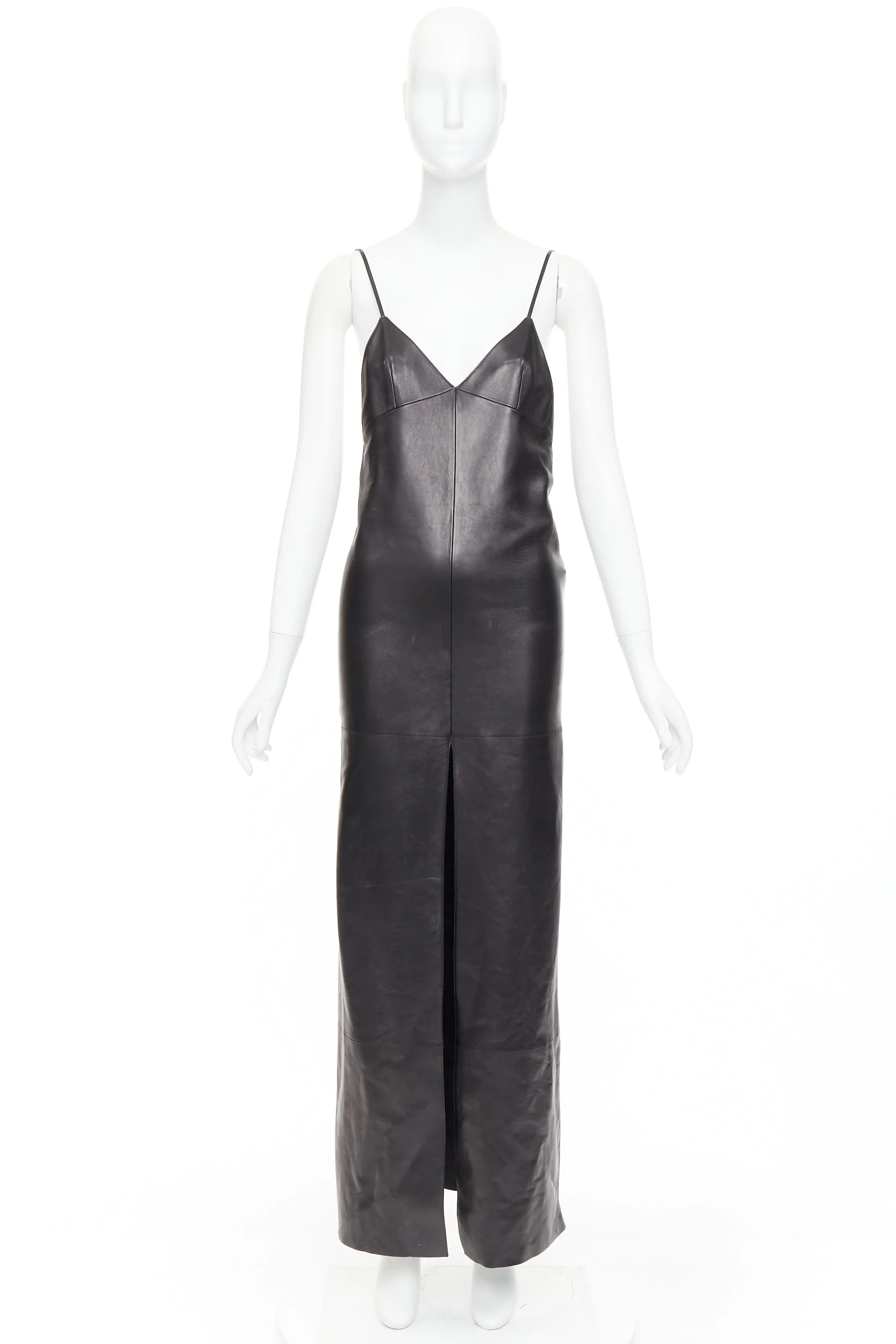 Women's Saint Laurent lambskin plunge low cut back slit slip gown - Image 10