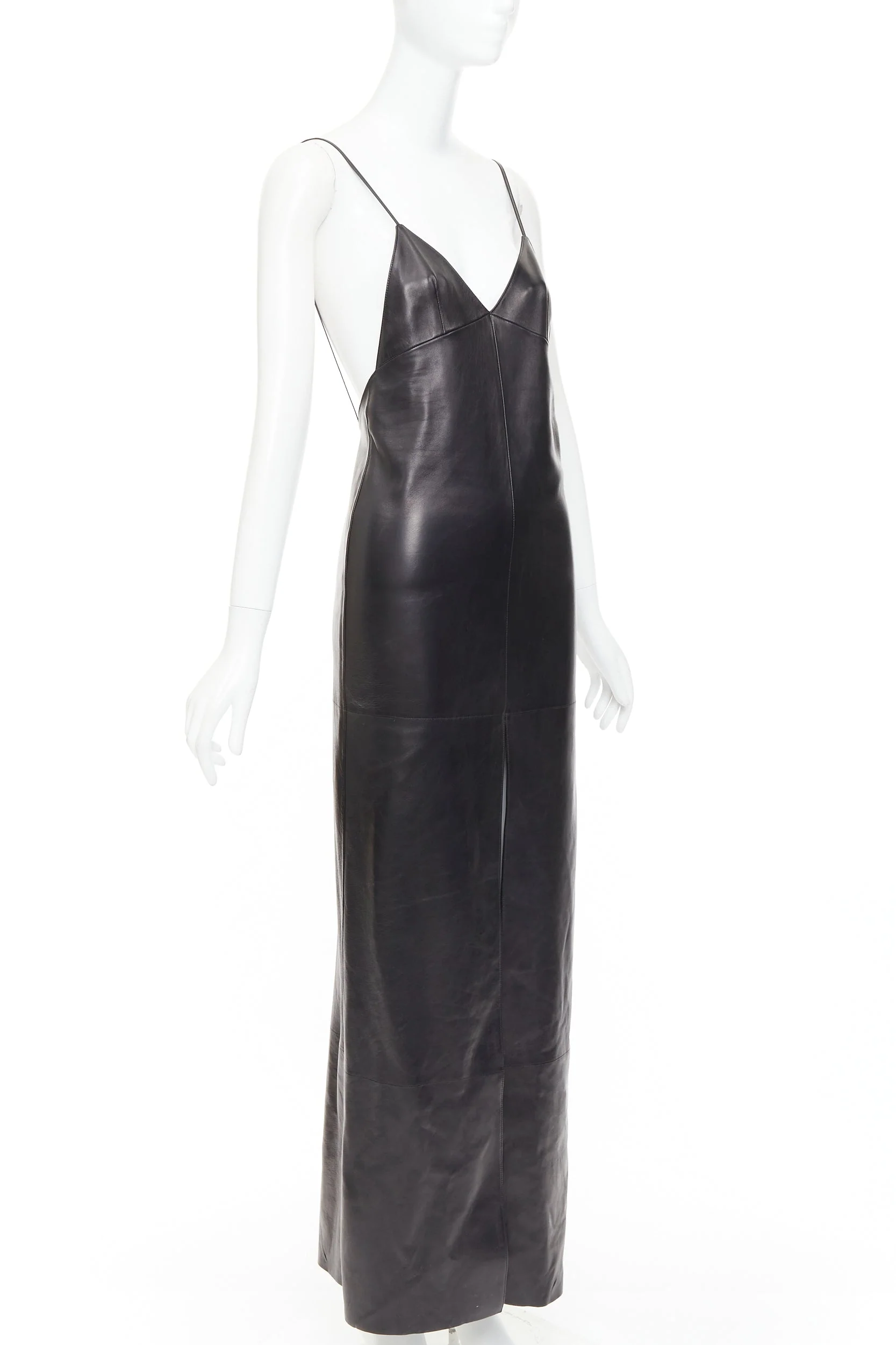 Women's Saint Laurent lambskin plunge low cut back slit slip gown - Image 3