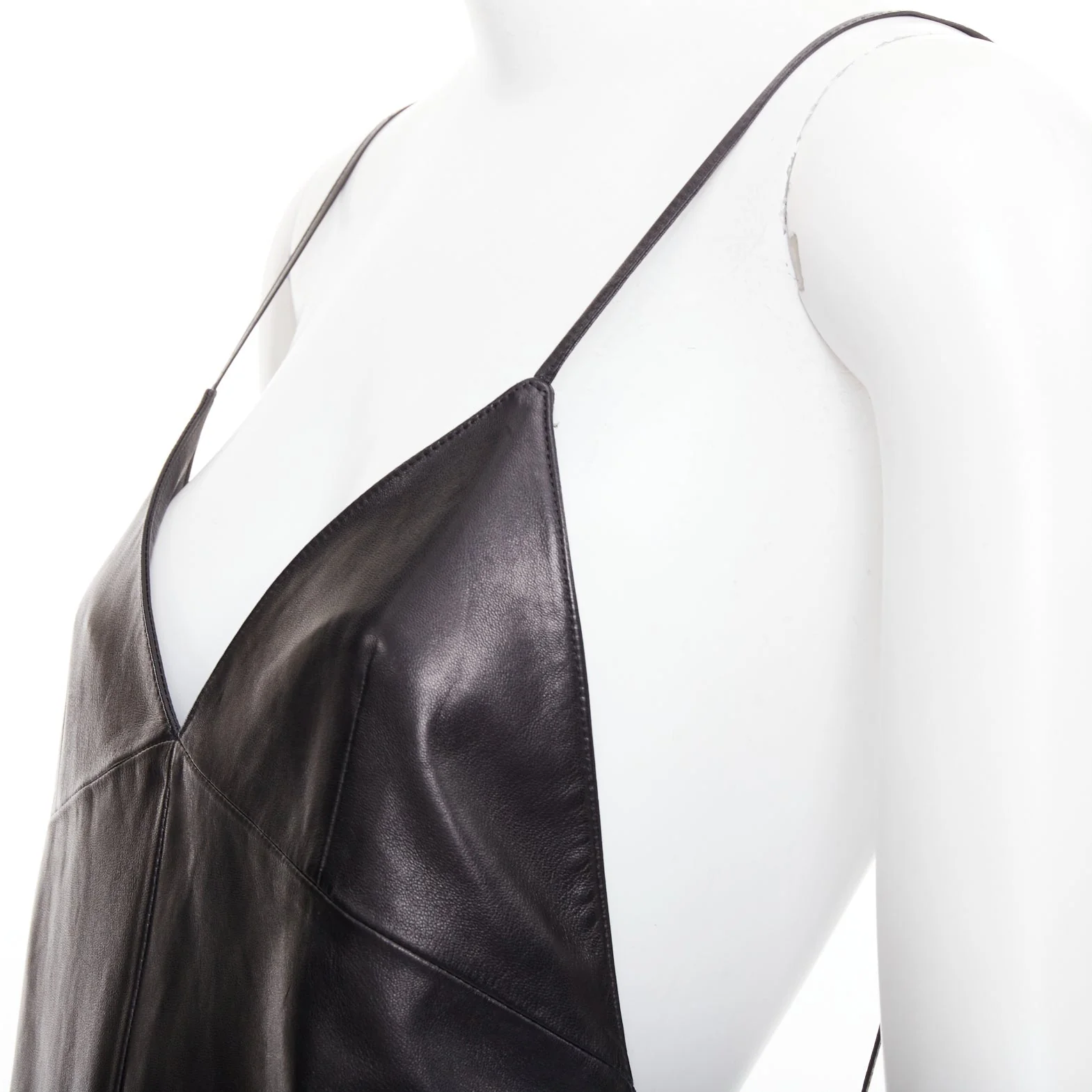 Women's Saint Laurent lambskin plunge low cut open back slip dress - Image 6