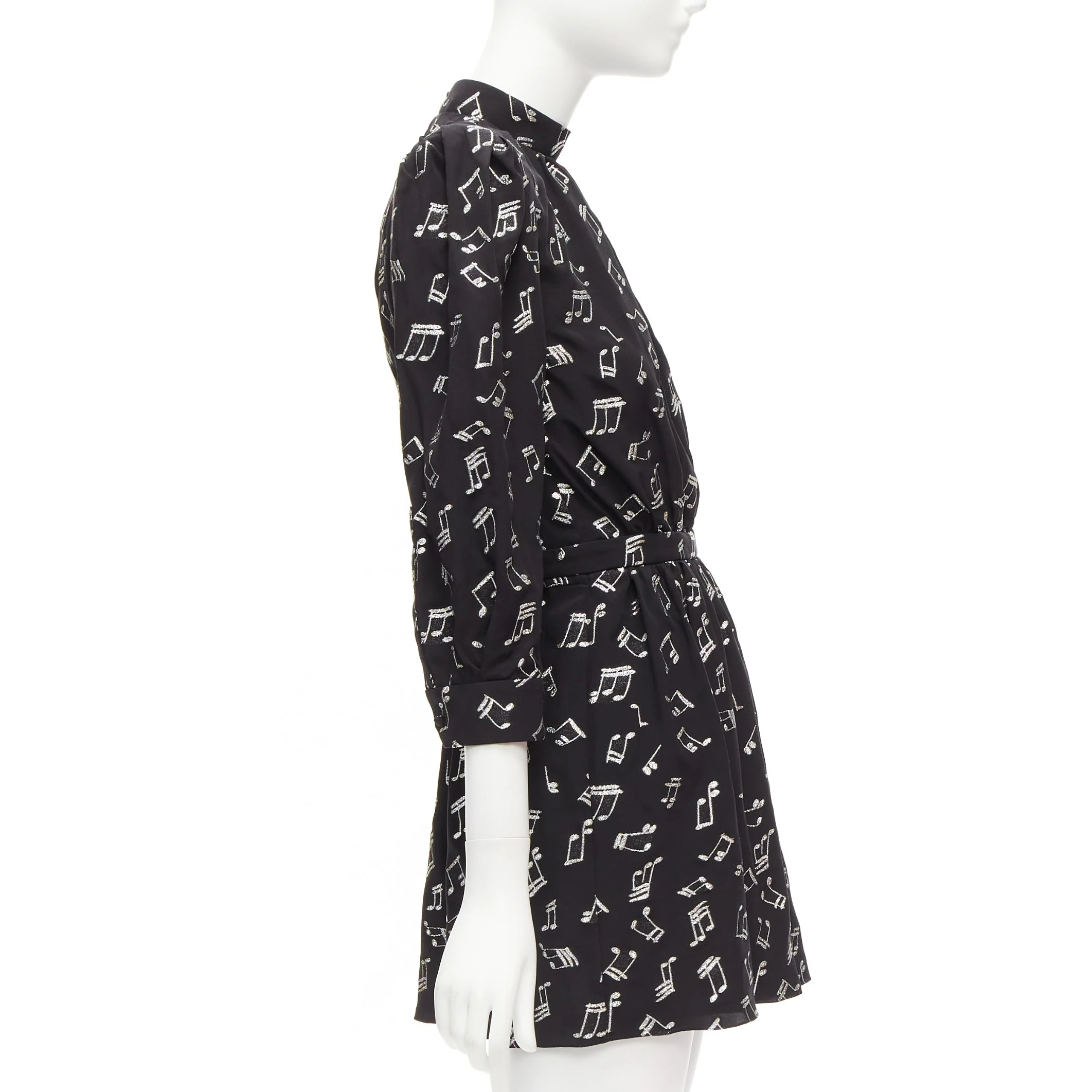Women's Saint Laurent Mical Note silver embroide puff sleeve mini dress - Image 10