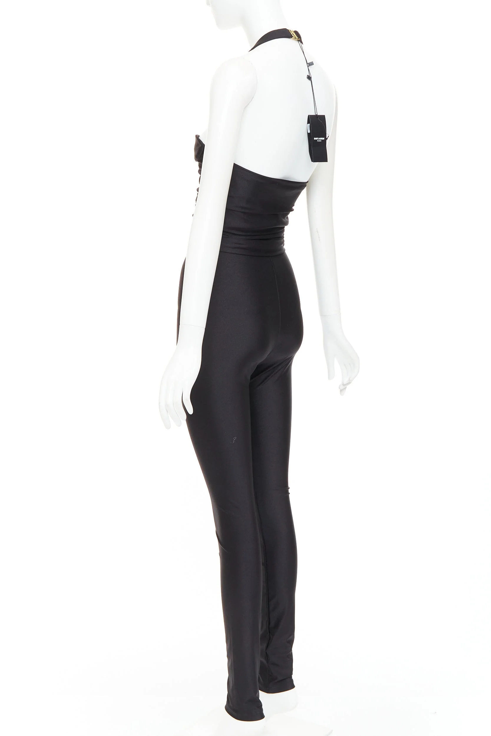 Women's Saint Laurent Runway halter sweetheart ruched catsuit bodysuit - Image 6