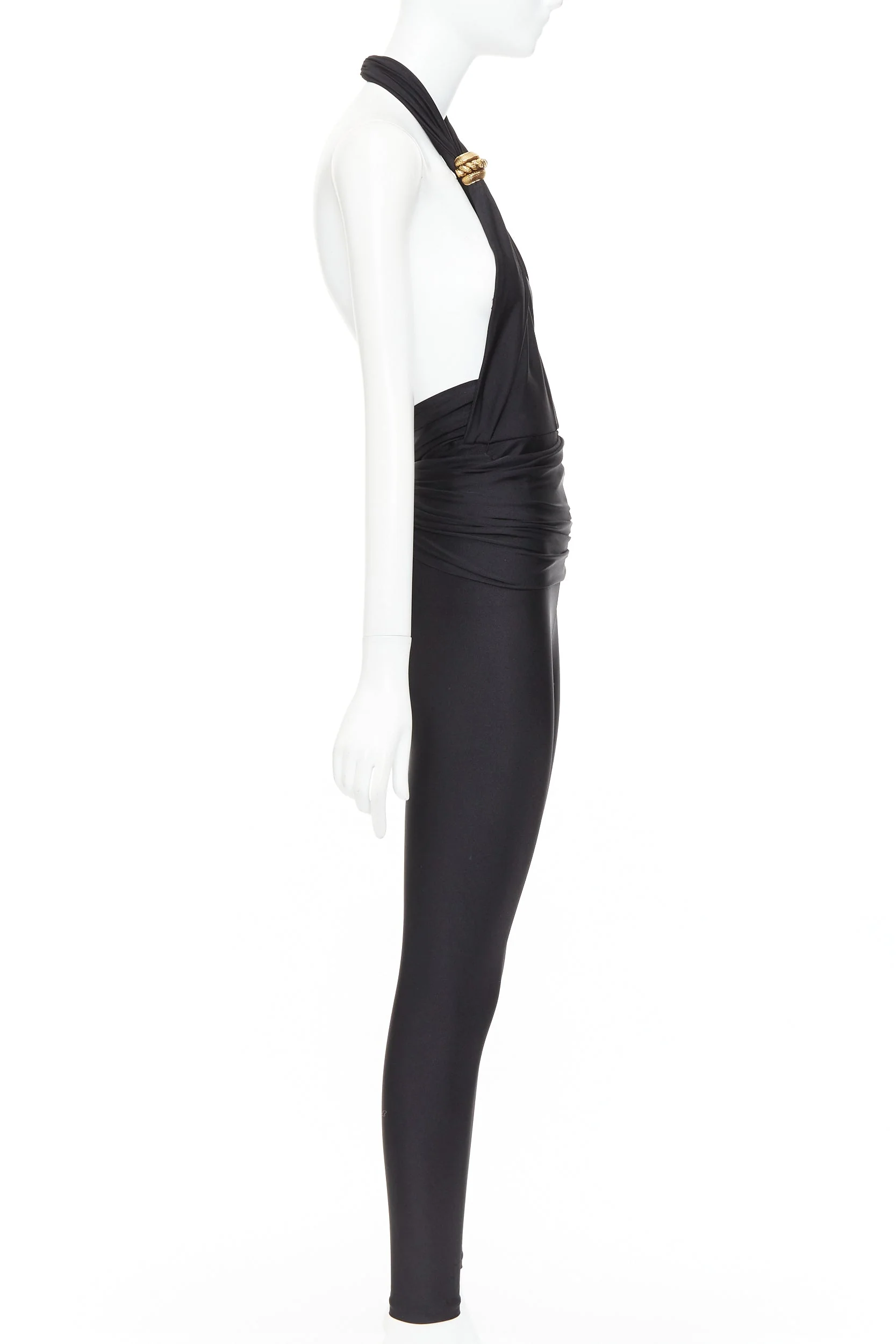 Women's Saint Laurent Runway metal brooch halter cutout jumpsuit - Image 4
