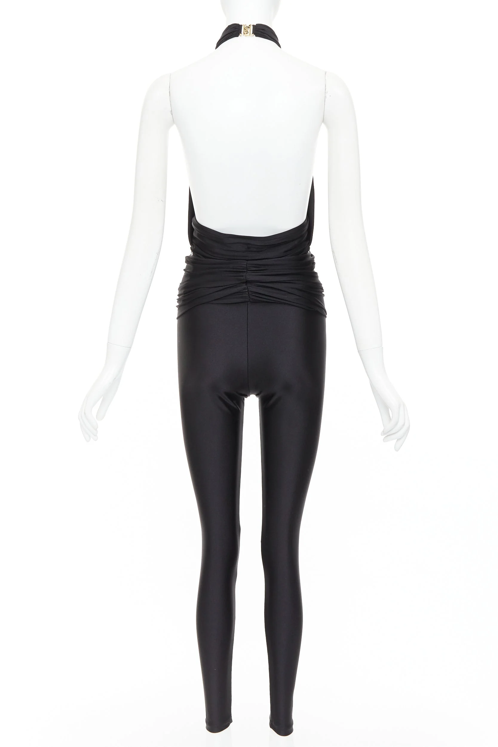 Women's Saint Laurent Runway metal brooch halter cutout jumpsuit - Image 5