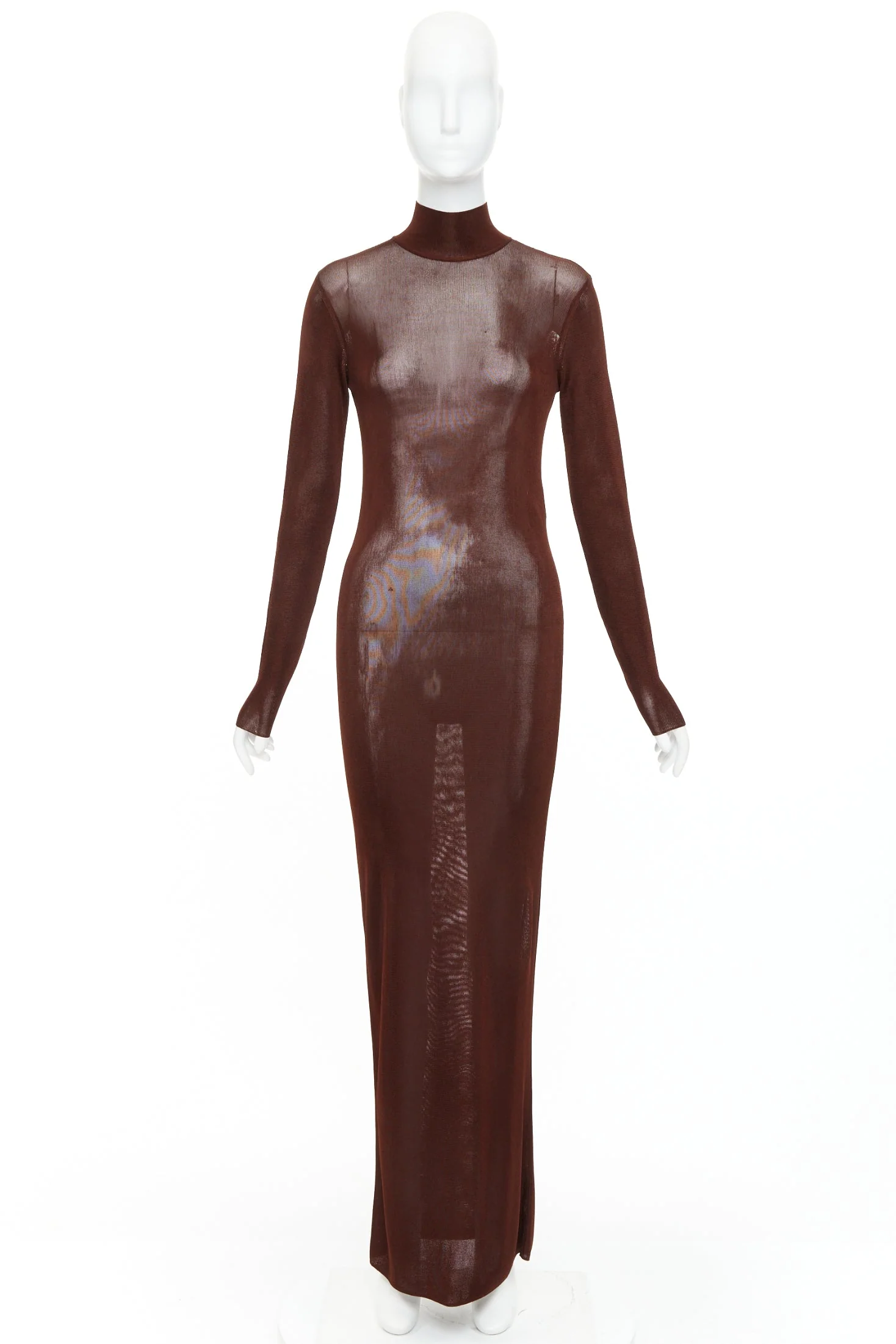 Women's Saint Laurent Runway mock neck sheer knit maxi dress - Image 10