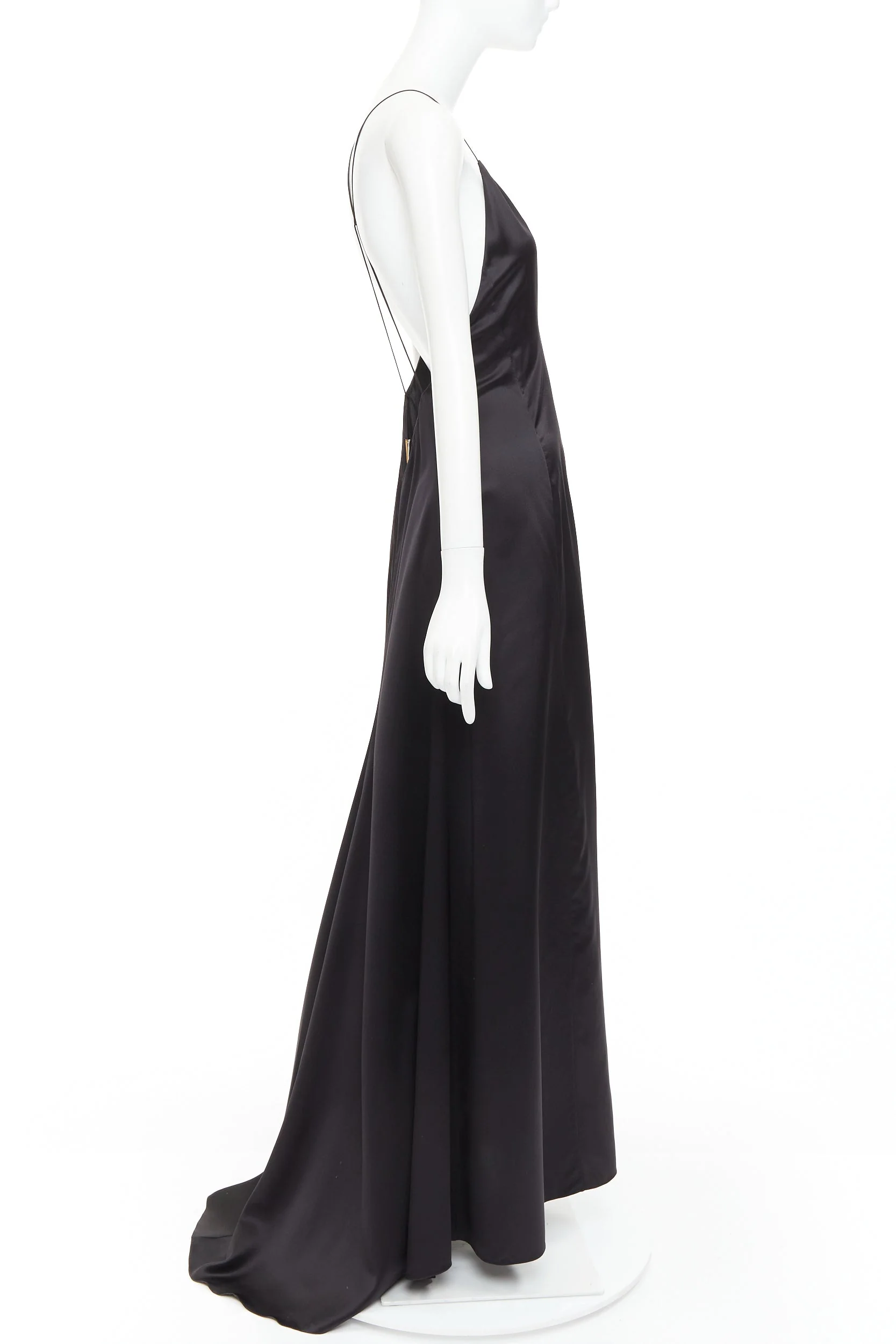 Women's Saint Laurent Runway silk plunge open back high slit slip gown - Image 4