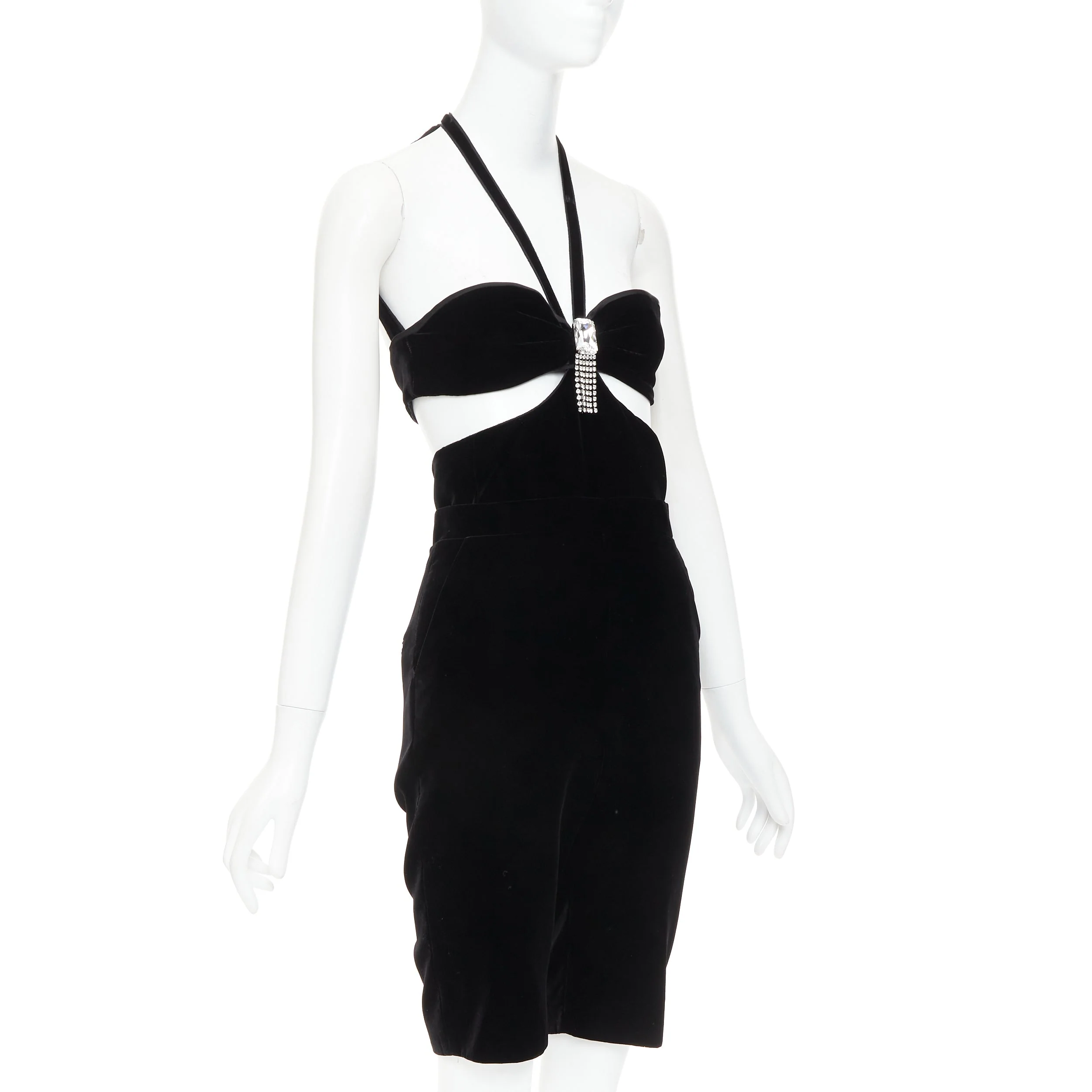 Women's Saint Laurent Runway velvet crystal cut out romper playsuit - Image 3